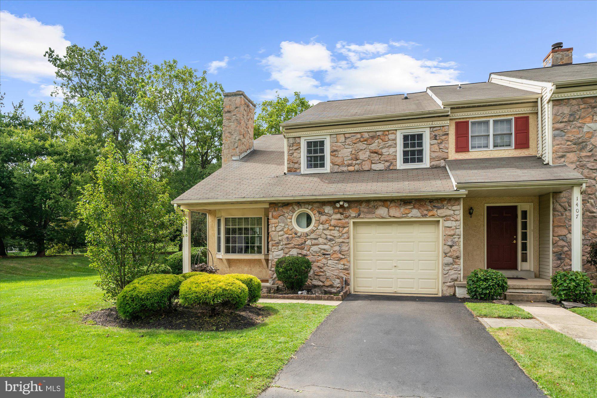 Great opportunity to own an End Unit townhome situated in the award-winning Blue Ribbon Upper Dublin School District, located on one of the nicest cul-de-sacs in the highly sought-after community of Dublin Meadows. This well-maintained 3-bed, 2.5-bath home boasts charming curb appeal with a nice stone exterior, a large bay window, and a front-entry one-car garage.
Entering the lovely large foyer opens to the living room and dining room through custom wood Shoji foyer doors. The home features newly installed recessed lighting, with many areas on the first and second floors freshly painted. Beautiful Brazilian cherry hardwood floors flow throughout the first floor. The cathedral living room features a wood-burning fireplace with a two-story stone surround and seamlessly flows into the formal dining area, which is large enough for a full dining room set and features recessed lighting and floor-to-ceiling custom sliding Shoji window treatments.
The kitchen features ample cabinets, Corian countertops, and all stainless steel appliances, including a gas range oven, refrigerator, dishwasher, and built-in microwave oven. It is appointed with track ceiling lighting, and a sliding patio door opens to a spacious Trex deck for outdoor entertainment. Recent updates in August 2025 include a new stylish backsplash and a new faucet. The large family room, with custom floor-to-ceiling sliding Shoji screens, adds functionality and beauty that creates a serene ambience to the entire living space, and you can also enjoy newly installed recessed lighting for additional brightness. There is a convenient powder room on the main floor, updated with a newly installed mirrored cabinet and faucet.
Up to the 2nd floor, a gracious master bedroom features a ceiling fan and three closets for all your clothing. The master bathroom has a dual vanity with freshly painted cabinetry and new recessed lighting, a stall shower, and a soaking tub. Two additional spacious bedrooms offer lots of natural light; one features two large closets, and the other is a 'loft style' overlooking the living room. Enjoy the convenience of laundry on the second level.
The full, unfinished basement could be turned into your favorite entertaining space with your creativity and final touch. Being an End Unit, a fabulous long driveway is good for at least three cars, and it is also close to common parking for your guests. Community sidewalks that outline the development measure one mile, the perfect walking and jogging hub. Easy access to all major roads including Rt. 611, Welsh Rd, Limekiln Pike, the Virginia Drive Turnpike Ramp, and the Fort Washington SEPTA station. Not to mention the very close proximity to the beautiful 'Promenade Shopping Center', Lowe's, Walmart, Sam's Club, and numerous locally famous dining and shopping options. Don't miss the opportunity to make this warm and inviting home yours.