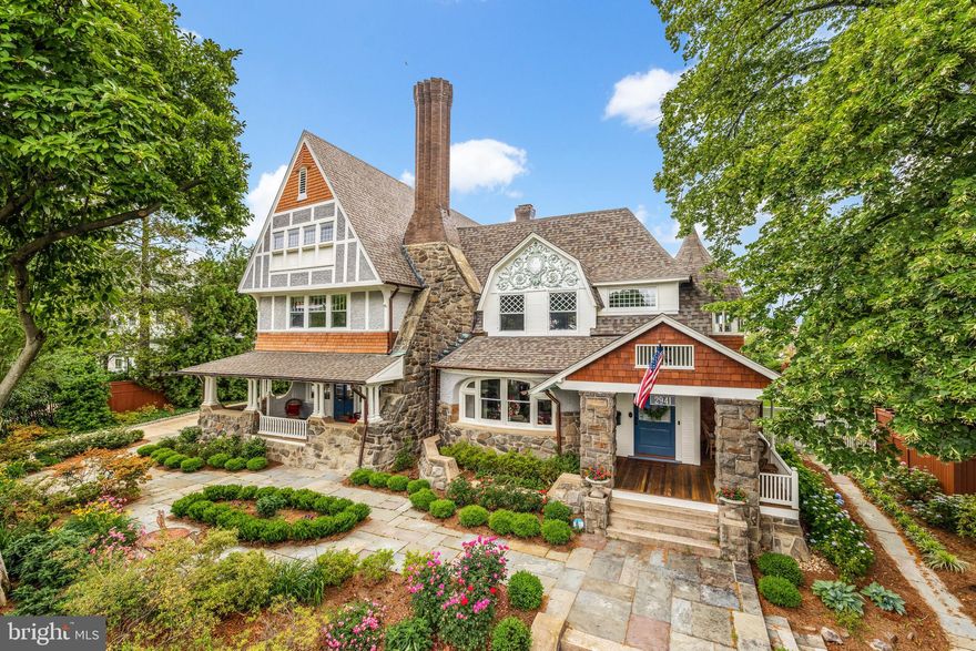 JUST LISTED! NEIGHBORHOOD TREASURE! 1898 grand jewel of historic Cleveland Park in ethereally beautiful setting on tranquil Newark Street with unrivaled privacy and serene city views from multiple large porches and over 1/3 acre of lush surrounding gardens and patios with heated saltwater POOL! Breathtaking turreted Queen Anne facade reveals an expansive, airy interior with 9'+ ceilings and grand-scale, sun-drenched rooms, each with uniquely beautiful artistic windows and millwork - turnkey RENOVATED throughout for today's tastes with countless exquisite period architectural details preserved. Ideal floor plan on main level with NEW open kit/fam room with level walkout to pool patio, breakfast area, and separate mudroom entrance from wide private driveway and garage, large double living room/library, dining room and foyer with grand stairway all walkout to surrounding private outdoor space. Master suite with new bath and dressing room, 2 additional bedrooms with additional full bath and turret room + laundry on second floor. 2 large bedrooms, 2 full baths on third floor. Spacious, renovated lower level. Plentiful parking and just steps to schools, shops, restaurants, & metro!