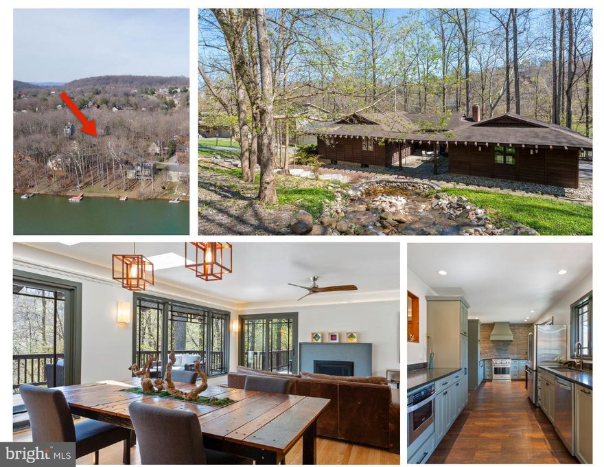 One of a kind lake home truly offer the full lake experience. This home has it own private dock with easy access to the water and gorgeous water views all year round. It offers a modern craftsman interior with abundant natural light, wood and stone details. The shaded wrap around decks on both levels offer a supreme outdoor living experience, and the home has recently been fully renovated and updated. On the main level you will find the living room with a beautiful gas fireplace, dining room and gourmet kitchen all surrounded by windows and views of the lake. The gourmet kitchen has been superbly designed with custom cabinets, granite countertops, a gorgeous gas range, stainless steel appliances and sleek draw insert microwave. There is a primary bedroom on the main level with a bathroom designed for aging in place with a zero entry shower and attractively finished reinforced hardware that can be used as grab bars. There are two additional bedrooms and another full bath. On the lower level there is a second primary bedroom which is lake front, and a huge 5th bedroom , as well as a lake front  room currently being used as an office, but which could be a 6th bedroom, gym or play room. There is a comfortable rec room with built-ins, a wood stove for those cozy winter nights which also opens onto the lower deck and enjoys more lake views. The front courtyard greets guests with the soothing sounds of the huge custom waterfall and the home has a double garage with lots of additional driveway parking. For storage there is a large closet with shelving and 2 sheds on the deck for storing all of your lake toys, garden tools and firewood. The yard slopes gently down to the lake and your own private dock which was recently rebuilt with composite decking. There is also a pontoon boat which could convey with acceptable offer. If you can tear yourself away you also have the opportunity to enjoy all the Lake Linganore has to offer: deep Navigable lake, multiple sandy beaches, multiple pools, boating, fishing, swimming, tennis, basketball, beach volleyball, nature & bike trails, Frisbee golf, pickle ball, Event Tent, Farmers Markets, Summer Concert Series under the stars, playgrounds and so much more! Come and see for yourself.