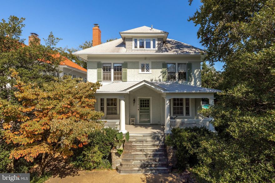 Exquisite and one-of-a-kind grand American Foursquare on the market for the first time in nearly 50 years! Sited on a very private 1/3 acre lot with 100' frontage on the tranquil 3500 block of Lowell Street with beautiful POOL, spectacular southern light, and dramatic views of the National Cathedral inside and out! Wide front porch leads to expansive and airy main level featuring grand-scale rooms with 9 1/2' ceilings - parlor with fireplace, coffered ceiling, and wide, ornate stairway; living room; grand dining room; kitchen; and rear family room with level walkout to pool patio and private surrounding gardens. 7-8 generous bedrooms and three-and-a-half bathrooms upstairs.