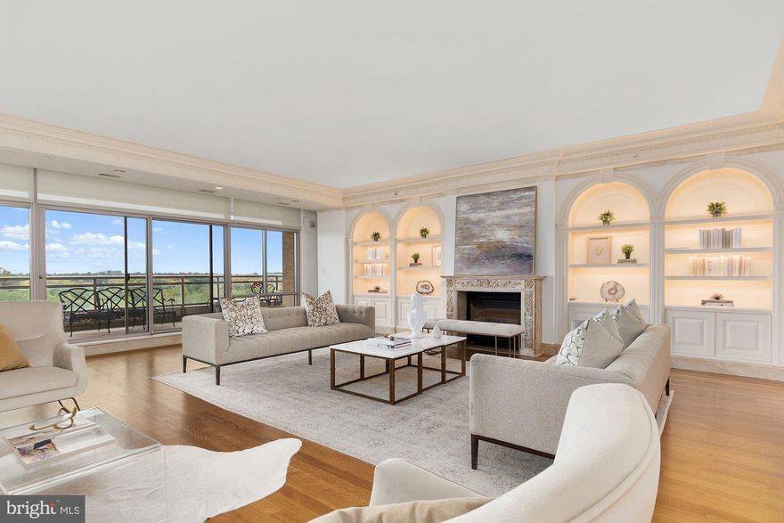 NEW PRICE AT PARC SOMERSET! Rarely does a condominium as special as this one become available. One of only three large units in prestigious Parc Somerset, this original floor plan has almost 5100 sq. ft. of interior space and additional outdoor space with two covered balconies.  Exquisitely designed for the present owners to the highest standard, extensive marble, millwork, special lighting and interesting architectural details make this a standout.The floor plan is perfect for large scale formal entertaining as well as more informal living.  The living room is large accommodating multiple seating areas with a fireplace surrounded by built-ins and with access to a covered balcony.  Across the gallery from the living room is a large dining room with two sliding glass doors to a second covered balcony.  For more informal living there is both a family room and library, each with access to the covered balcony. The library is warm and inviting with outstanding millwork that resembles Biedermeier vintage furniture with closets and bookshelves.  The family room can also be converted to a fourth bedroom and Is plumbed for a fifth full bath. In addition to the master suite, there are two bedrooms, each with ensuite full bathrooms. The master suite will appeal to the most discerning purchaser, with two full bathrooms with distinctive details and two large organized walk-in closets.  The Master Bedroom is large with a wall of organized closets also with access to the covered balcony. The exercise room can be used as an office, study or sitting room.Building amenities include an elegant entrance with 24/7 desk, separate sitting area and party area/card room  off the lobby as well as tennis courts, two swimming pools, both indoor and outdoor, gym, additional room for classes, handball courts and boardroom. Valet parking for residents and guests is available. Conveying are three garage spaces and a large storage space.Ideally located in the heart of Chevy Chase, close to restaurants, Mazza Galleria, and Metro, area residents are in close proximity to downtown Washington.