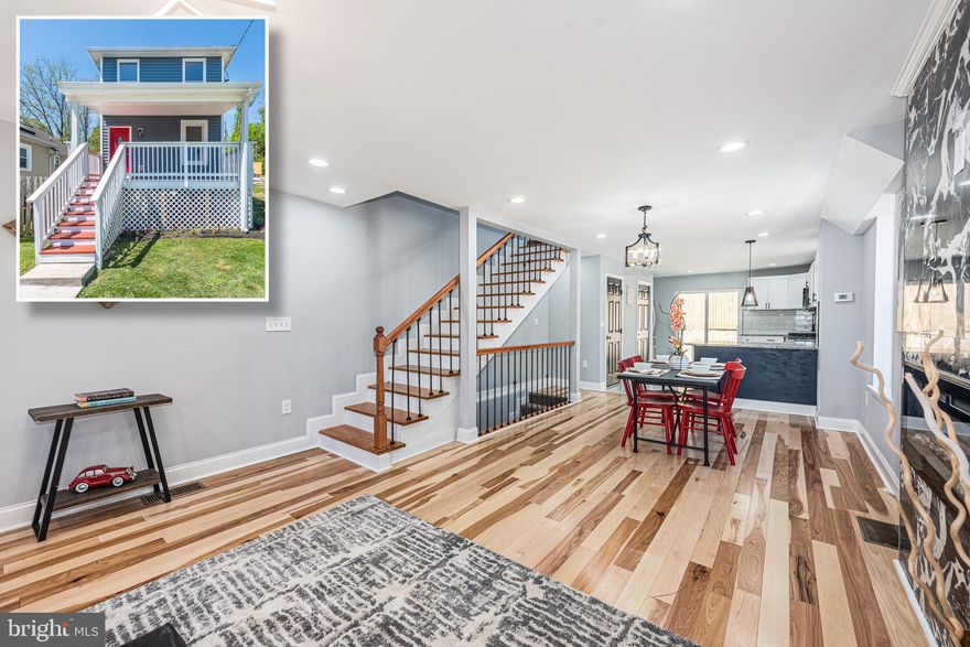 BEAUTIFULLY DESIGNED PORCH FRONT RENOVATION WITH 3 FINISHED LEVELS OF LIVING SPACE & OFF STREET PARKING!  Features include an open floor plan with wood flooring throughout the main level, a spacious living room w/ an electric fireplace and dining area, a Chef's kitchen with ss appliances, granite counters, & tons of cabinet space, a main level half bath, upper level Primary bedroom suite with a full bath and 2 additional bedrooms with a hall bath, a finished basement with a 4th bedroom, an inviting covered front porch which is perfect for relaxing and new extra large parking pad!  Located on a corner lot and convenient to Saint Agnes Hospital and quick commute to major roadways!