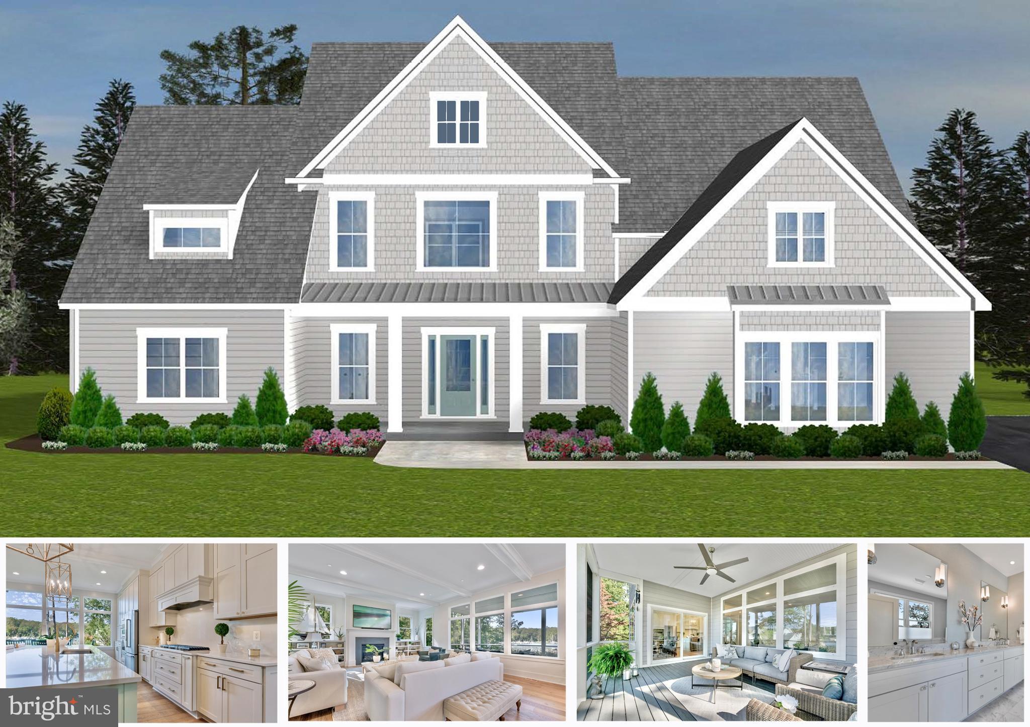 **TEAR DOWN/NEW BUILD PACKAGE** The homesite sits on an elevated 3 acres offering expansive views of Mill Creek and is surrounded by mature trees for a serene, private setting. Take advantage of water views without the cost of waterfront taxes! Three marinas are just minutes from your doorstep, making this an ideal location for boating enthusiasts. The proposed Luxury Wye Mills model features an open concept with the convenience of single level living as the primary suite and an additional bedroom with ensuite full bath along with laundry are all on the main level! The gourmet kitchen with an oversized island adjoins the dining room and overlooks a large family room with access via French sliders to a covered porch --- perfect for hosting family and friends! A huge walk-in pantry with coffee bar and a mudroom/powder room off of the garage complete the main level. The upper level features 2 additional bedrooms with ensuite bathrooms and walk-in closets. The basement offers a finished rec area with the option of adding 2 additional bedrooms and a full bathroom and/or finishing additional living space to create the theater room/home gym, etc of your dreams. The adjoining lot (Lot #1) is 90% approved. Both properties have met all health department
requirements, with the final piece being a public water extension along the existing house frontage. The
subdivision is not at record plat and has been taken as far as the current owner is willing to go but all of the
legwork to get it to this point will convey. PLEASE NOTE: The existing home does have a moisture issue, and the HVAC system is not currently functioning. Call agent for more info. Documentation for the subdivision
efforts can be emailed. The property does fall within the Chesapeake Bay critical area. Per the proposed
subdivision plat a forest conservation easement would be imposed with the approval of the subvision. The
home is being sold strictly as-is, where is. Any inspections for buyer's information only. Existing home without new build package listed under MLS#: MDAA2103336.
Builder is offering $10,000 towards options with use of preferred lender and title companies. HARDI-PLANK SIDING IS STANDARD! CO-PERM FINANCING REQUIRED - 100% VA CO-PERM OPTIONS AVAILABLE - BUILDER'S PREFERRED LENDER HAS GREAT RATES & A SPECIAL 5% DOWN NO PMI LOAN PROGRAM FOR BUYERS IN CERTAIN MEDICAL & PROFESSIONAL FIELDS! PLEASE NOTE: Photos are representative of builder's work and show previously completed custom homes with options/upgrades. Buyer must be pre approved for construction to permanent financing before meeting with builder and touring homes that are under construction. Please visit Whitehall Building website for more info. **PLEASE DO NOT SHOW WITHOUT AN APPOINTMENT**