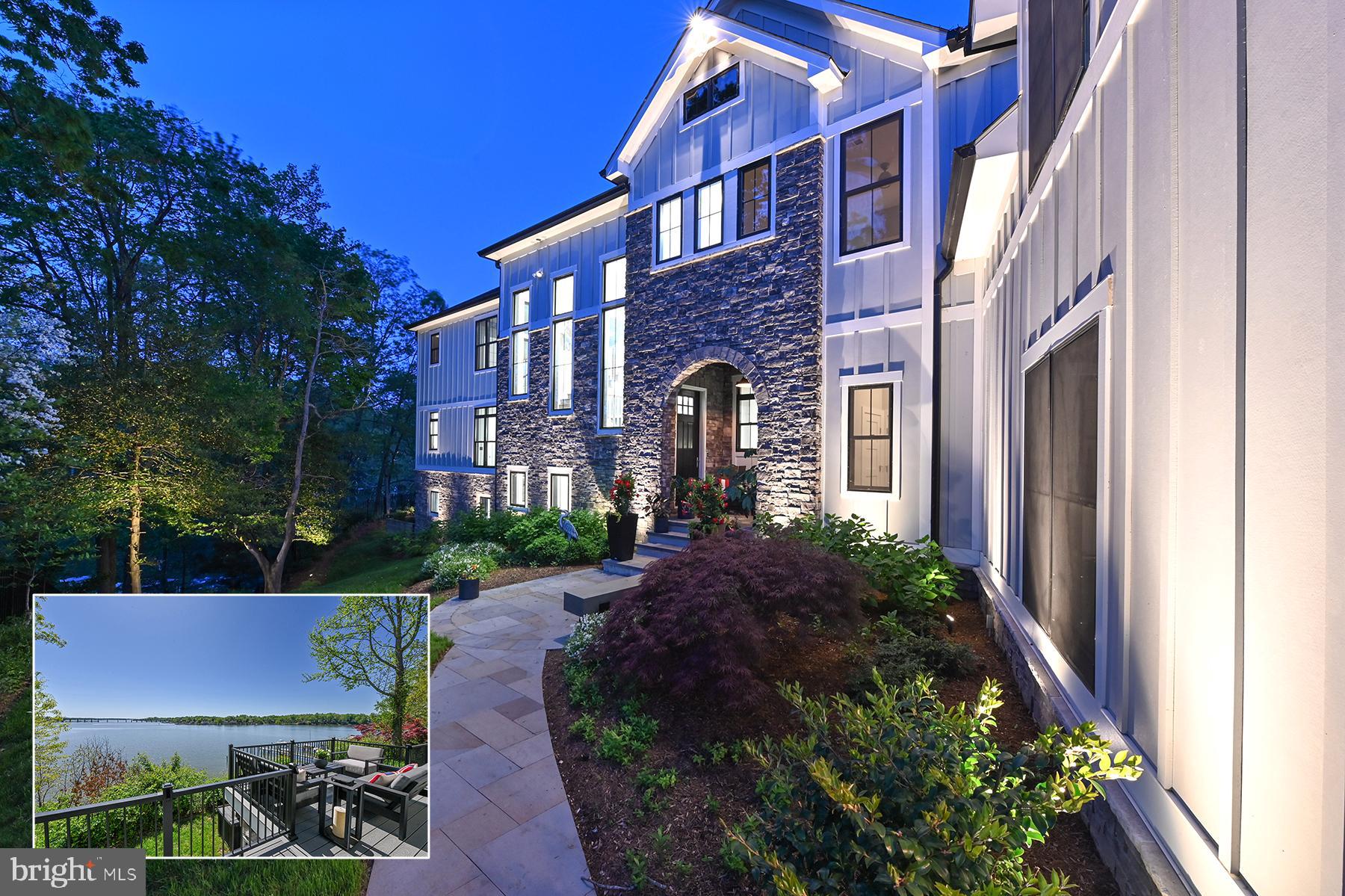 3015 Friends Road is perched on a stunning point of land where the South River meets the protected waters of Boyds Cove. The views down the South River towards the Chesapeake Bay are truly endless! This custom-built home with 456 ft of waterfrontage is everything you’d hope for in a modern waterfront retreat. Built in 2021, it blends contemporary design with the relaxed elegance of coastal living and every detail has been thoughtfully crafted to make life feel effortless. From the moment you walk in, you're welcomed by a soaring two-story foyer anchored by a dramatic light fixture — a striking first impression that sets the tone for the rest of the home. From there, the wall of glass overlooking the South River takes center stage and immediately lures you to the waterside.
The heart of the main level is an open-concept great room featuring the kitchen with quartz waterfall, dining area, and family room with a stylish raised gas fireplace. The spaces flow easily in a bright, airy layout designed for both easy living and entertaining. The gorgeous, oversized island is perfect for casual meals, conversations, or hosting with ease. A walk-in pantry adds function, while beautiful light fixtures lend a contemporary, curated feel throughout the space. Step onto the spacious composite waterside deck, through 8 ft doors, which offers impeccable views, al fresco dining and comfortable seating areas. The layout is as flexible as it is beautiful. There’s a main-level water view bedroom (currently set up as an office) with a full bathroom. Upstairs, the primary suite is a peaceful escape, featuring a private office or sitting room that overlooks the water. The walk-in closet has been perfectly designed to handle an extensive wardrobe. The bathroom truly feels like a spa with deep soaking tub, custom tiled shower, WC and dual sink vanity. Two more bedrooms, each with their own bathroom, provide space and privacy for everyone.
The finished, walk-out basement is a great place to hang out with friends, with its’ custom bar and space for a home theater. There’s also another bedroom, with sliding glass door to a waterside patio, and full bathroom. From the main level, there is access to an upstairs guest suite, thoughtfully designed to have a separate entrance and lots of closet space to provide guests with privacy and comfort. Outside, enjoy everything that makes living on the South River so special: a private pier tucked into a protected cove, multiple vantage points for soaking in the river views, an outdoor shower, and lush, thoughtful landscaping that frames the home beautifully. Around the corner by boat are multiple restaurants and fuel docks. This property offers the rare combination of a new home in pristine condition, panoramic views and protected pier, public water and sewer, and easy access to downtown Annapolis and Route 50.