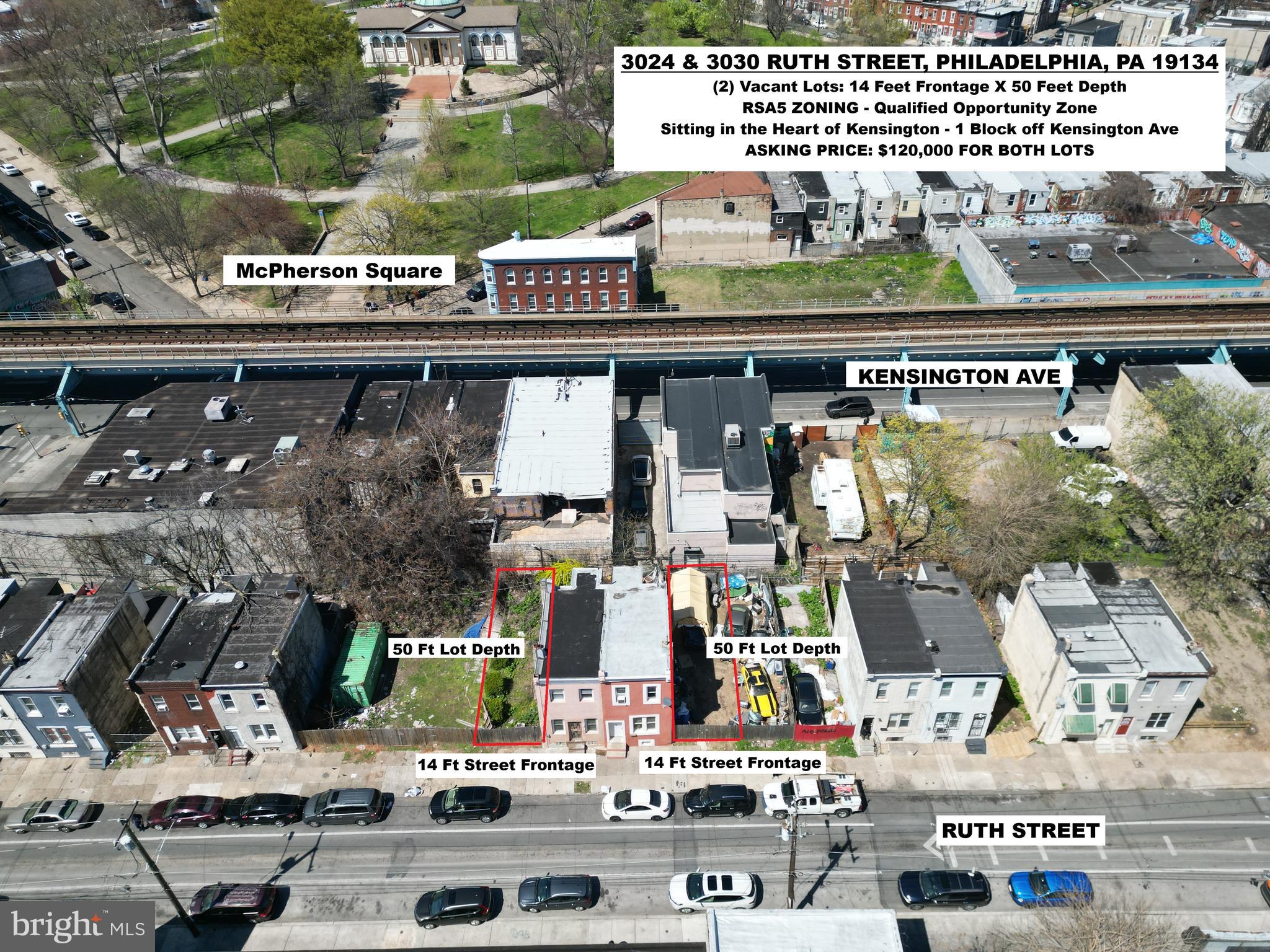 Seller is a licensed Realtor in PA. Two lots available 3024 & 3030 Ruth Street for a package deal of $120k. Lot dimensions are 14 Ft X 50 Ft zoned RSA5. New construction is already underway in the immediate area. Ruth street runs parallel to Kensington Avenue and is a few short blocks to Frankford ave. Excellent development opportunity in one of the most up & coming areas of Philly! Must be purchased with 3030 Ruth Street.... $110k for the package.