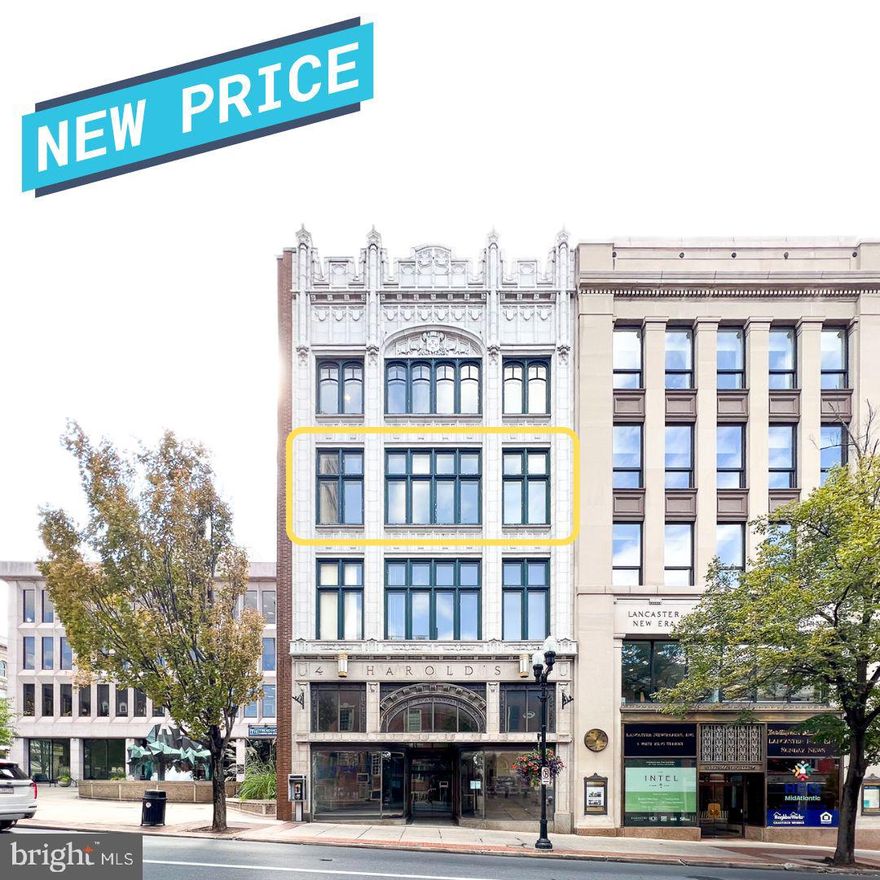NEW PRICE!!! $3,800/month - Exciting redevelopment of the LNP buildings by Penn Square! Located in the center of downtown with a public parking garage directly behind the building. Development includes retail suites, professional office space and high end residential apartments. This suite, #830, is a third floor space situated in the "Harold Building", closest to the square with excellent views out of the north and east facing windows. with views of the Square and fountain.  Suite offers direct elevator access, completely open space with private  restrooms (2) and in the rear of the space, a 2nd elevator and stair for a more direct access to the rear of the building where the closest public parking garage is located.  This suite has an excellent rental rate at just $3,800/month Gross Rent! Includes CAM, Taxes and Utilities. Operating expenses shall be calculated using a base year. See brochure for more details under "documents"!