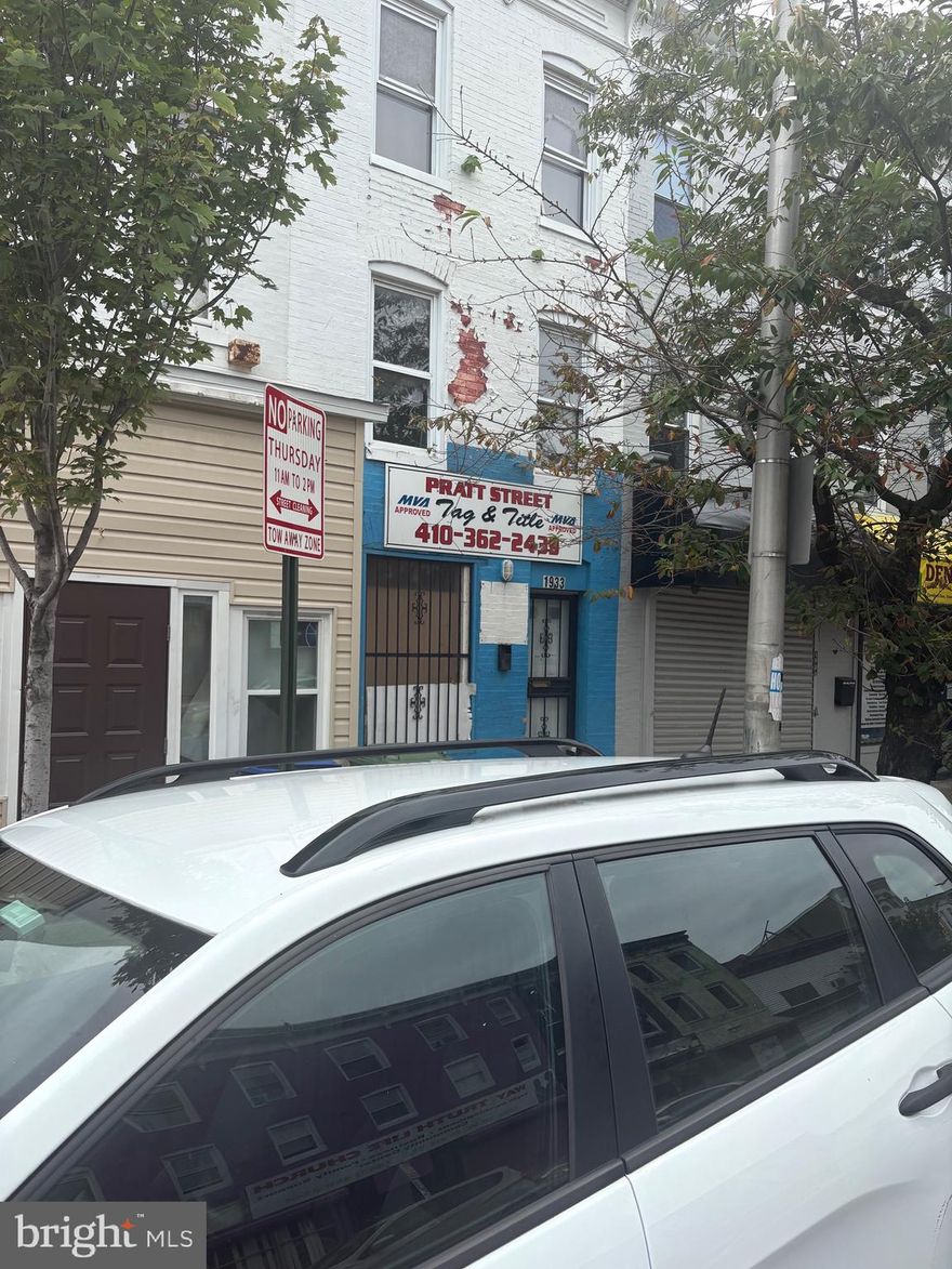 Super flexible 75% seller financing terms available.  NO WHOLESALERS/ASSIGNMENT contracts will be considered. For Seller financing Buyer must use Sellers title company with a non-refundable $1500 EMD written on the MAR contract of sale. 

Just blocks from UMAB Bio Tech campus  - 1933 W. Pratt Street offers endless potential for first-time homebuyers and savvy investors alike. Be a part of Baltimore's renaissance! This 4-bedroom, townhouse boasts solid bones and is the perfect canvas for your vision. It’s a great opportunity for seasoned investors to leverage short- and long-term value growth through the available seller financing or for new investors to start building a strong real estate portfolio. Located in an up-and-coming neighborhood, it’s ideally positioned for growth—whether you’re creating a charming family home or a high-performing rental property.

This "as-is" sale is for serious buyers only. Offers must be submitted using the MAR (Maryland Association of Realtors) Contract of Sale; unsigned or alternative offers will not be considered. Pre-inspections are welcome, as offers contingent on inspection will not be accepted. Wholesale buyers, please do not inquire.

This property presents an outstanding investment opportunity with both commercial and residential potential. The first floor features a retail space ideal for a small business, storefront, or office use. The second and third floors offer the flexibility to be converted into one or two spacious two-bedroom residential units, making it a versatile option for mixed-use development.

Whether you are an investor seeking cash flow, a business owner looking for a live/workspace, or a developer exploring multi-unit potential, 1933 West Pratt Street offers excellent value and possibilities.