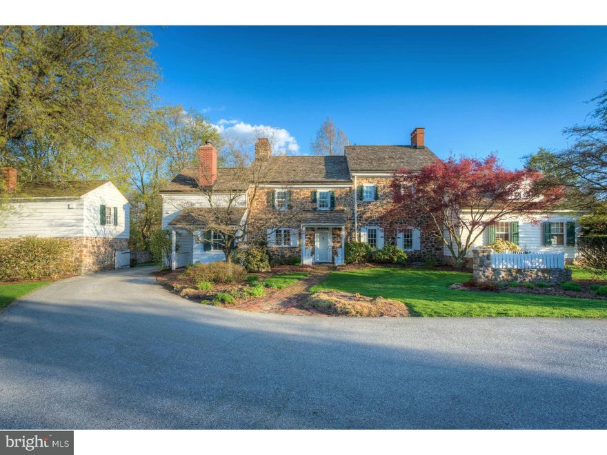 Current residents of  this 10+ acre countryside retreat have enjoyed "Sugartree Farm"  for 25 memorable years and are ready now to hand over the reins to the next lucky owner. After completing several renovations, one major by custom builder John Diament, they generously donated a conservation easement to the farm that is surrounded by hundreds of acres of other protected countryside.  The owner proudly says, "Part of living in this community is preserving your land and keeping it open."  Thomas Lindsey built the fieldstone Colonial main house and charming gatehouse around 1805. The house contains a 1st floor Center Hall, grand formal Living room w/fireplace, Dining room w/fireplace, a Large Butler's Pantry, Powder Room, Mud Room, Family Room w/old cooking fireplace and glass covered dug well, open to modern cherry Kitchen.  The Master Suite 1-story addition has a private entrance off of the Living Room, with dramatic vaulted ceiling, custom built-ins and fine signature detailing. The 2nd floor contains the original Master Bedroom w/fireplace, sitting room w/fireplace and master bath. 3rd Bedroom w/fireplace, Hall Bath, 4th Bedroom w/fireplace and Laundry Room Closet. The 2nd floor Landing has 2 storage closets and stairs to the 3rd floor Cedar Closet and Storage.  The interior finishes are high quality with hardwood floors, decorative paneling in the classic mode, paneled wood doors, plus plaster walls & ceiling.  There is an in-ground Pool surrounded by a brick Patio. The highly functional 1929 Barn, viewed from the front in a central courtyard, was designed to complement the main house and appears to be a second home.  The Caretaker 2 bedroom/1 bath living area in front above the 2-car garage, disguises the fully appointed eight-stall barn in the back, with antique cast iron stall fronts and door latches, plus tack room and office with character. The Caretaker residence also has a deck and a garage. The 4 pastures are separated with post and rail fencing, plus trees and bushes along the fence lines. There are open ended frame run-in sheds in two of the pastures. The "Gate House" is a small 2-story stone and frame building, with the 1st floor currently used for storage of firewood and the 2nd floor is finished with electrical service, it could be converted to an office or artist studio. All of the buildings have been excellently maintained and are very nicely grouped to provide an attractive compound to enjoy for many more generations.