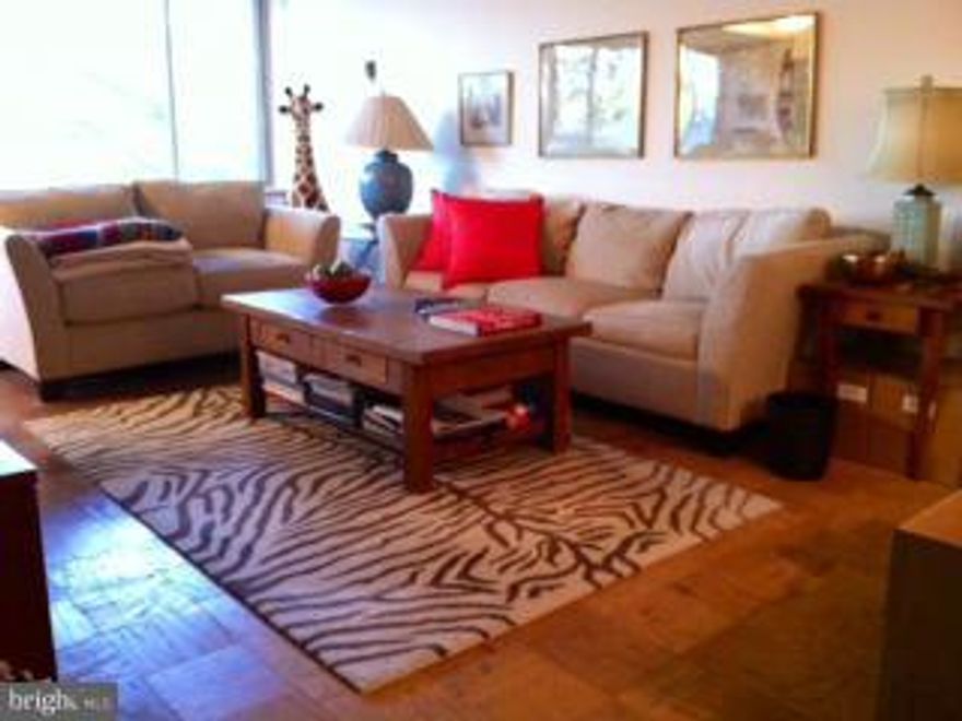 Great location in secure building in N. Arlington, 3 blocks from Courthouse Metro/minutesfrom Georgetown and downtown Washington. Bright, sunny home with walls of windowsacross large living room, dining room and bedroom. Views of lawn/trees and 4th of Julyfireworks on the Mall. Condo fee includes all utilities/large pool. PRICE DROP!