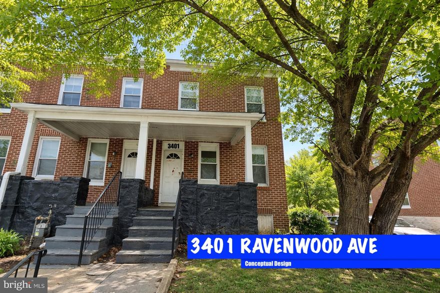 Welcome to 3401 Ravenwood Ave — a classic Baltimore brick home offering solid fundamentals, timeless character, and strong long-term potential. This two-story residence features a traditional layout with the option of enclosing the front porch, providing flexible bonus space ideal for a sitting area, home office, or mudroom. The brick exterior, built-up roof, and established footprint reflect durable construction typical of the era.

Inside, the home offers a functional configuration with one full bath, hot/warm air heating, and a full basement providing additional storage or future improvement opportunities. With nearly 1,000 square feet above grade plus a basement, the property delivers a practical living arrangement well-suited for homeowners or investors alike.

Situated on a generous city lot in an established neighborhood, this property benefits from proximity to major commuter routes, local amenities, and public transportation. Whether you’re looking to personalize a home, expand a rental portfolio, or invest in a value-add opportunity, 3401 Ravenwood Ave presents a compelling option with upside and stability.

Property is being sold as-is. A great opportunity to secure a brick Baltimore home with strong bones and room to grow.