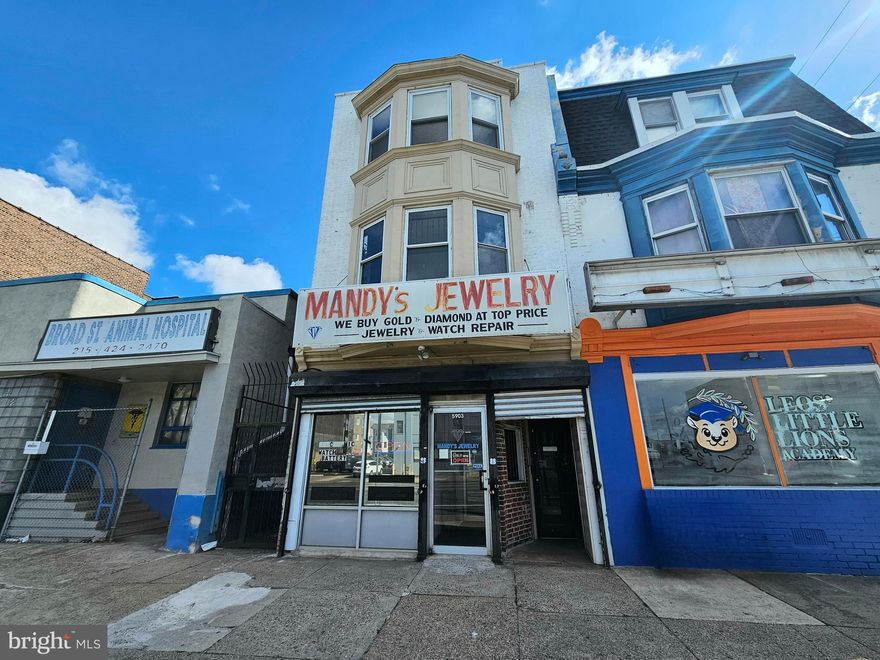 Rare mixed-use investment opportunity  that is zoned CMX25 is nestled in bustling Fern Rock next to the Broad St. Animal Hospital, Septa bus, & Old York Rd. Endless potential with  a spacious first floor retail store featuring an extra office in back with exterior side entrance, large bathroom, kitchenette with fridge, & huge lounge area! The spacious 2nd  and 3rd floors have separate private entrances, bay windows in front, and overlook the lush backyard. The 2nd floor was used as a salon, but can be converted to apartment with deck overlooking the back yard and private entrance. The  3rd floor was used as a school, with multiple bathrooms, tall ceilings,  and has it's own fire escape. There is separate electric for each unit, and full-sized , walk-out basement with upgraded hvac and gas heat and plenty of storage. There is an oil tank and burner so you have the option to convert to oil if so desired. Don't forget the convenient fire and security alarms and a new rubber roof coating. Priced to Sell! Don't Miss out!