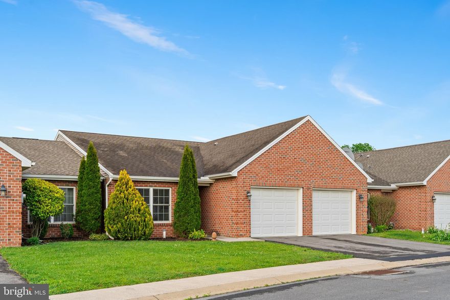 Welcome to this Well Maintained 3 Bedroom 2.5 Bath All Brick Townhome in Meadows Green! This Home Features an Open Floor Plan, Cathedral Ceilings, Gas Fireplace, Plentiful Oak Kitchen Cabinetry and Dining Area. Entertain Family and Friends in the Spacious Living Room that has Sliding French Doors Opening to a Covered Patio. There are 2 Bedroom Suites Plus a 3rd Bedroom or Office. The Primary Bedroom Suite has a Separate Jetted Tub, Double Vanity, and Shower. The Secondary Bedroom Suite has a Single Vanity and Tub/Shower Combo. Updates include Flooring, Heat Pump, Central Air Unit. HOA Covers Lawn Mowing and Snow Removal. Close to Shopping, Parks, Medical Centers. Convenient to I81 for Commuters. This Home is Easy One Level Living Move in Ready!