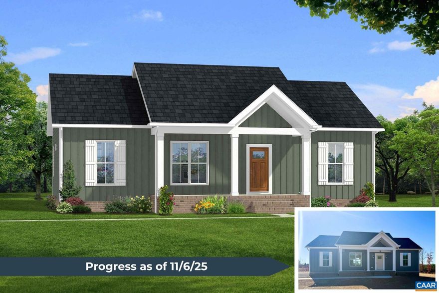 What more could you ask for!?Your search ends here! Don't just walk, but run to seize the opportunity.. Perfectly tailored for first-time buyers or those seeking to downsize. The Laurel Creek by Rock River Homes offers a blend of comfort and charm that will captivate you from the moment you step inside. Featuring 3 bedrooms and 2 bathrooms, this home is thoughtfully designed with your utmost convenience in mind. Luxurious LVP flooring graces the living areas, while plush carpeting adds warmth to the bedrooms. The kitchen is a chef's delight, boasting sleek granite countertops and modern appliances that make cooking a pleasure. Offering a whole home generator as well, a rarity for sure! Step outside onto the broom-finished front porch and sidewalk, where you can soak in the serene surroundings and enjoy the tranquility of your 2.0-acre oasis. If privacy is what you crave, look no further ? this home is your perfect retreat. Nestled in the quaint community of Scottsville, just 45 minutes from Charlottesville and 18 minutes from Dillwyn, this location offers the best of both worlds. Experience the charm of rural living while still being within easy reach of urban amenities. Completion date November 2025.