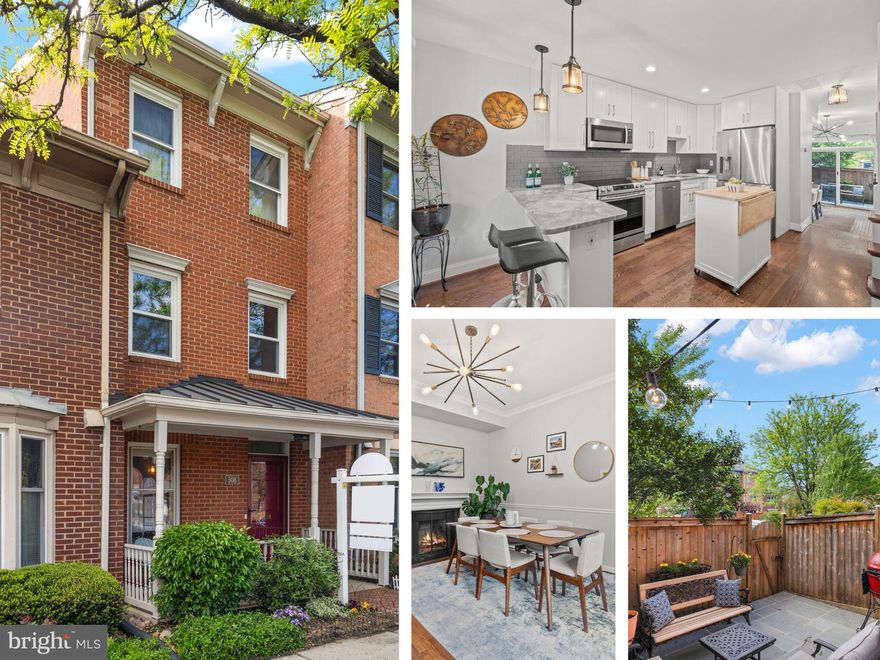 Gorgeous 4-level all-brick townhome situated in a prime location by Old Town walkable to Braddock Road Metro! A welcoming covered front porch frames the home. A front hall welcomes you into the main level of the home and opens into the recently remodeled kitchen with newer stainless steel appliances, white modern shaker-style cabinets, quartz countertops, and glass tile backsplash. Enjoy casual meals together at the breakfast bar and meal prep with ease in the thoughtfully re-designed kitchen — both form AND function in mind! Off of the kitchen, an inviting dining room provides access to the private, fenced-in backyard with a sophisticated slate patio. Painted risers on the staircases, modern light fixtures, and newer paint give a modernized aesthetic throughout the home. Gorgeous real hardwood flooring throughout the main living areas of the home!

The primary suite occupies the entire top floor of the home! Featuring a spacious walk-in closet with a custom organizational system (2022), linen closet, two additional closets for plenty of storage options, and an ensuite bathroom, the penthouse primary suite provides a peaceful oasis from the bustle of life. Recently remodeled in 2021, the generous en suite bathroom features a modern, floating dual vanity with gorgeous fixtures. Spacious shower stall and toilet in separate room for added privacy. On the second floor, an additional bedroom with built-ins and a large window shares the level with a bright, welcoming living room. A full-hall bathroom with a shower stall (renovated 2021) completes the second floor. The lower level offers plenty of flexibility for a home office and/or guest room with a full bathroom on this floor. Utility room houses a full-sized W/D with plenty of room for additional storage and home fitness space. Dedicated parking spot (#44) located just behind the home with ample street parking out front. Additional home updates include HVAC (2023), new carpet (2022), duct cleaning (2023). Mature landscaping surrounds the area with a large tree providing shade over the back patio during the summer. Gather friends and family for grill nights under dreamy cafe lights. Grassy common area out back!

Neighborhood highlights include access to numerous jogging/biking trails just steps from your front door in a friendly community. Stroll to numerous shopping, dining, and entertainment options in Old Town and the waterfront, including Torpedo Art Factory. Feel at ease by foot or by bike with a “Walker’s Paradise”/93 walk score and “Very Bikeable”/85 bike score. Minutes to a variety of grocery options including Trader Joe’s, Harris Teeter, ALDI, and Whole Foods. Convenient commuter location within walking distance to Braddock Road Metro and King Street Metro (Blue/Yellow), plus easy interstate access I-495, US RT-1, and major roadways (King St, Duke St, ). Two metro stops from DCA airport (or 11 min drive). Minutes to National Harbor and National Landing/Amazon HQ2. 20 min to downtown DC. Outstanding opportunity to own by Old Town!