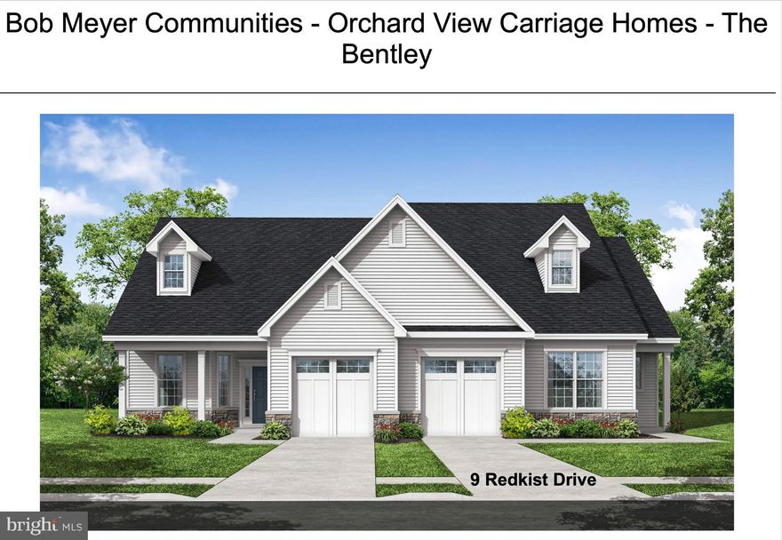 Welcome to 9 Redkist Drive — a beautifully designed Bentley model offering true 1-story living in Bob Meyer’s newest Active Adult community!
This traditional-style home provides an ideal blend of comfort, convenience, and modern features. The spacious owner’s suite includes a well-appointed bathroom with double sinks, while a second bedroom and full bath offer perfect accommodations for guests.
The chef-inspired kitchen features stainless steel appliances, a center island, and a wet bar, flowing seamlessly into the inviting gathering room with a gas fireplace. A light-filled sunroom with cathedral ceilings adds a stunning additional living space. A 1-car garage and a convenient staircase to attic storage complete the practical layout.

Located within Bob Meyer’s newest Active Adult community, residents will enjoy exceptional amenities including a clubhouse with a pool, fitness center, bocce and pickleball courts, a community kitchen, and multiple gathering rooms. A scenic sidewalk leads directly to Main Street Mullica Hill, making shops, dining, and events easily accessible.

This home is currently a spec home in the mechanical stage and is projected to be move-in ready by March 2026.
Don’t miss your chance to secure this beautiful new construction home with thoughtful design and resort-style living!

Please stop by our Model homes and Sales Center at 81 Redkist Drive Mullica Hill, NJ 08062. Open Friday through Tuesday 12pm-5pm.

Taxes are referred based on the township number- please contact county tax office for further information.