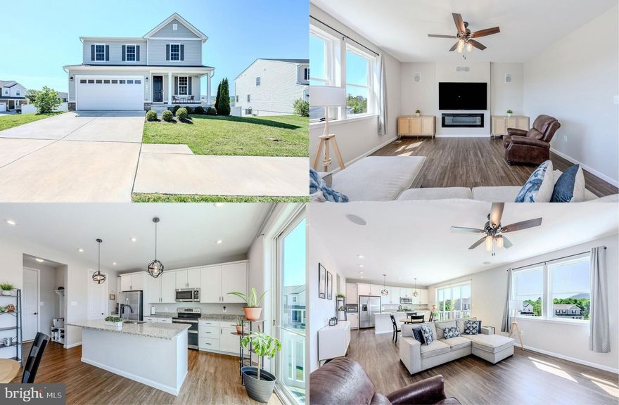 Welcome to this beautifully maintained 3-bedroom, 2.5-bath single-family home in one of Strasburg’s newer and sought-after subdivisions. Set on a desirable corner lot with one of the largest yards in the neighborhood, this home offers 2,235 square feet of thoughtfully designed living space, a 2-car garage, modern finishes, and peaceful mountain views. ****** A charming front porch welcomes you as you step into the main level featuring an open-concept layout with warm luxury vinyl plank flooring that flows throughout the living room, kitchen, dining, and family room areas. The kitchen offers an abundance of 42” white shaker style cabinetry, gleaming granite countertops, a walk-in pantry, and stainless-steel appliances. A large center island with chic pendant lighting provides bar seating and easy flow into the dining area and spacious family room, where a sleek modern electric fireplace with blower creates a warm and inviting focal point. Large triple sliding doors open to the deck, where you can relax and take in the beautiful mountain views and quiet neighborhood setting. A powder room and mudroom area with direct garage access rounds out the main level. ****** Upstairs, you’ll find a versatile loft area that is perfect for a sitting/study/play area. The spacious primary suite boasts walls of windows, plush carpet, a lighted ceiling fan, and huge walk-in closet. The luxurious ensuite bath features a granite topped dual sink vanity, an additional vanity area, water closet, and an oversized glass enclosed shower. Two additional bedrooms, each with lighted ceiling fans, share access to the hall bath with a granite topped dual sink vanity and tub/shower combo. A large laundry room with utility sink adds convenience.  The expansive unfinished walk-out lower level with full bath rough-in provides loads of storage space and excellent potential for room to expand with your own personal design! ****** Outdoor living is a true highlight, with an extended PVC/vinyl fenced yard, enlarging the outdoor space, and newly planted Leland cypress and additional trees designed to enhance future privacy. Additional features include Bluetooth surround sound, a Wi-Fi extender, modern finishes, and convenient access to shopping, major routes, and I-66 for commuters. This home combines comfort, functionality, and scenic surroundings in a peaceful Strasburg setting.
