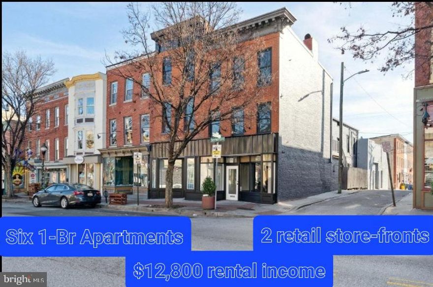 Must see pictures and 3-D walkthrough layout! Property is actually 773-775 Washington Blvd. Both included in sale.  Amazing building on picturesque classic tree-lined downtown Baltimore Street with brick sidewalks - Fully renovated inside and out mixed-use building featuring 6 brand new apartments, 2 retail store fronts, and a massive garage with development rights to add 4 additional apartments. Or long term re-upholstery business in garage would gladly stay as tenant.  As I said, see the pictures, new everything inside from kitchens to bathrooms, windows, doors, separately controlled heat and a/c in each unit, flooring, paint, appliances including washer/dryer in each unit. All separately metered perfectly turnkey.  Property is walking distance to restaurants, shopping, Inner Harbor, parks, all the downtown amenities, plus 1 block from I-95, 3 minutes to 295 - just a perfect location for any tenant and surrounded by lots of successful retail shops, curb appeal impeccable. This building will fill up fast and make for an amazing addition to any portfolio. Proforma available documenting  8 - 10% cap rate. But this location is really where the investment shows off. It is the 1st block of non high-rise commercial after downtown. Hospitals walking distance, so many employers, the new inner harbor development plan and all the jobs Baltimore is adding makes this the perfect investment at a price that gives a great cap rate. This is the one you have been waiting for!!!

And on top of it all, written confirmation for additional development is already in hand, so could be 10 residential units and 2 commercial retail store fronts.  But even just keeping it as its current set up, with it being completely turn-key and without even developing the garage into units, this is already the goose that lays golden eggs. Come see it today!

Seller will deliver building fully rented, including the commercial spaces, at the rents listed in the pro forma ($12,800), if buyer desires. They only kept it vacant to allow new owner to select their own tenants if they prefer, but seller is in the rental business and easily believes they will get the units rented at those prices, or higher.