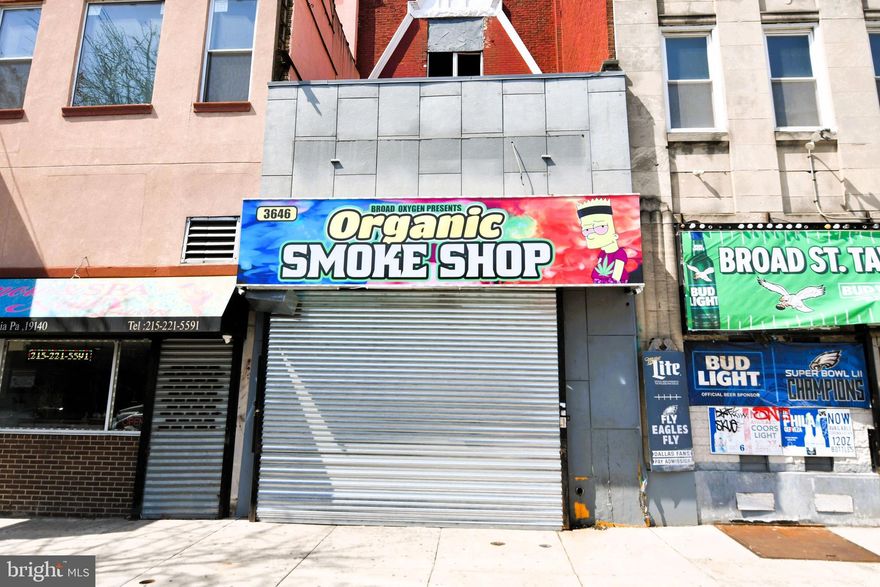 Fantastic opportunity to purchase a small commercial property in the busy area of North Philadelphia.  Welcome to 3646 N Broad St, is located on the highly visible shopping area and a heavy traffic road. A block away from the intersection of Rt 611 and Erie Ave, filled with shoppers during the day & evening. Convenient access to all public transportation and this investment will make a meaningful impact on your business career and future assets.