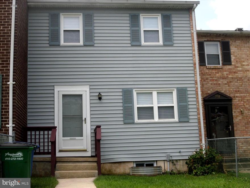 Move right in to this charming townhouse. Short drive  to everything in Aberdeen. Walkability score 39.  Close proximity to the I-95 corridor,  Leidos Field at Ripken Stadium, US Route 40,  APG, and more. Minutes from Beautiful Susquehanna State Park with awesome  trails,  tributaries  and clean, fresh air. There are 3 nice sized bedrooms and a full bath on the upper level. The main floor has gleaming, natural wood floors in the entrance way and living,dining room areas. The Galley style kitchen has it's own dedicated seating area. There is also a half bath for your convenience. The full basement boasts beautiful laminate floors, an additional half bath, washer and dryer and room for storage, Come, bring your things, move right in! Disclaimer: The kids in the previous version of this listing  DO NOT come with the house!  Lucky you!