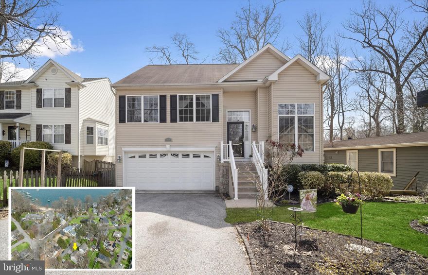 Nestled in the desirable, water-privileged Herald Harbor, this three-level split home offers a perfect blend of modern updates, functional spaces, and inviting outdoor areas. The exterior makes a striking first impression with beautifully landscaped grounds and blooming perennials, while the fenced backyard features a refreshed Trex deck (2024), a paver patio, privacy fencing, and a shed added in 2025, ideal for entertaining or relaxing.
Step inside to an open-concept layout where vaulted ceilings in the living room create a sense of space and light. A few steps lead to the kitchen and dining room, finished with luxury vinyl plank flooring and stairs updated in wood. The kitchen is thoughtfully designed with granite countertops, stainless steel appliances including a dishwasher and microwave replaced in 2023, cabinetry with roll-out shelves, and a breakfast bar. The dining area, combined with the kitchen, opens through a sliding glass door onto the deck, seamlessly connecting indoor and outdoor living.
The main level accommodates three bedrooms. At the end of the hall, the primary suite impresses with an attached full bath, and two closets, each featuring closet organizing built-ins. Two additional bedrooms share a full hall bath, providing comfortable living spaces for family or guests.
The lower level expands the home’s versatility with a family room offering direct access to the backyard, a sizable laundry room, garage entry, and a spacious closet under the stairs for ample storage. Modern conveniences enhance everyday living, including a backup generator, remote-control ceiling fans, and solar shades. Seamless gutters were installed in 2019, providing low-maintenance durability.
Residents of Herald Harbor enjoy exclusive access to community amenities such as a beach, pier, and nearby marinas, while neighboring parks and recreation areas offer endless outdoor activities. This home perfectly balances style, functionality, and lifestyle, making it a rare find in a sought-after waterfront community.