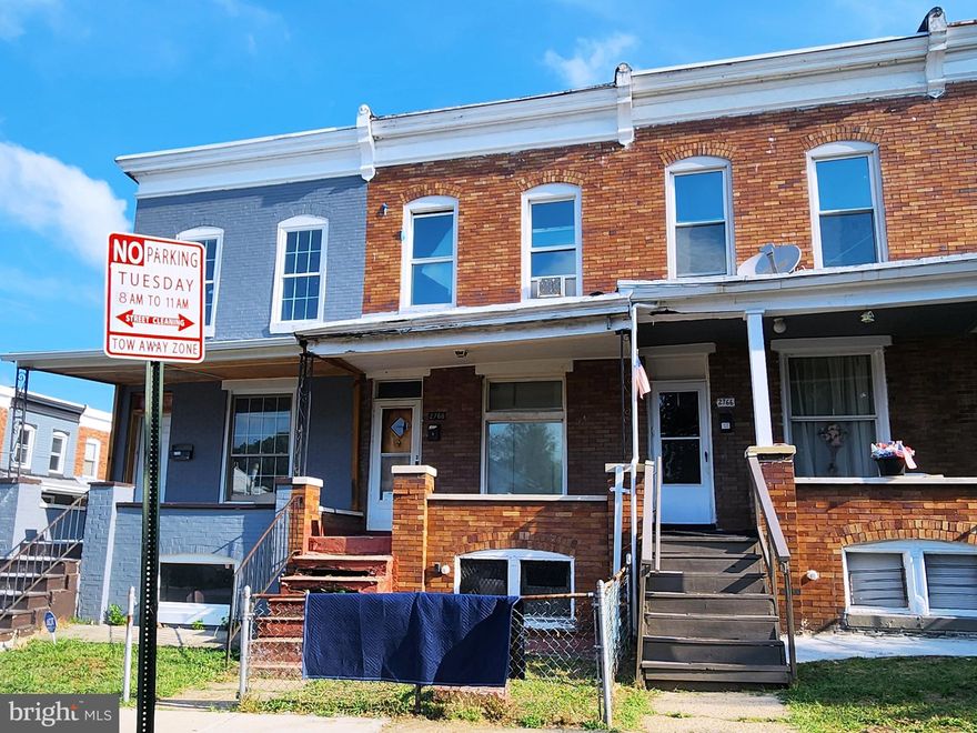 ONLINE AUCTION: Bidding begins 3/5/25 @ 10:00am, bidding ends 3/7/25 @ 11:40am. List price is the suggested starting bid. Deposit: $5,000.

This 2-story porch-front end-unit townhouse is located in the Shipley Hill area, conveniently near the Gwynns Falls Trail. It provides easy access to N Franklintown Rd, a major traffic artery. The property is currently vacant and requires renovations.