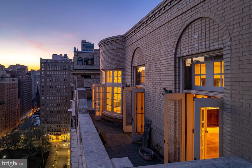 Introducing The Crown of Rittenhouse Square, an iconic Philadelphia penthouse where regal parapet-walled terraces deliver unimpeded views over the park and city. Available for the first time in nearly three decades, this phenomenal residence offers the opportunity to create a breathtaking home with exclusive roof rights, securing your place among the storied Rittenhouse Square skyline.

Perched atop 1900 Rittenhouse Square, this spectacular penthouse occupies the entire 19th floor with full panoramic views of the city. Seven sets of French doors open to the crown-like 1,200-square-foot terrace where postcard views unfold in every direction. Gaze over the prized Square below, the skyline ahead and enjoy unobstructed outlooks stretching across all of South Philadelphia. Wake up with the sun and bask in gleaming sunset vistas that skim over University City. 

Inside the majestic 3,500-square-foot home, discover gorgeous marble and herringbone hardwood flooring, soaring 11.5-foot-tall ceilings, 8-foot doors, grand openings, and an array of exceptional millwork and plaster details. Two key-locked elevators usher guests to the private entry gallery, where a barrel vaulted hallway separates elegant entertaining spaces from extravagant bedroom suites. Along the entire northern exposure, three masterful entertaining areas — a great room, dining room and kitchen— open directly to the 60-foot-wide terrace creating an ideal seamless flow for lavish gatherings alongside park and skyline vistas. The work-of-art great room impresses with rich hand-hewn quartered oak paneling, leaded glass and a massive 17th century limestone wood-burning fireplace, all imported from castles in England and the British Isles and expertly reassembled within the home in 1928. A pair of French doors open the space to the terrace, while the vaulted plaster ceiling dazzles with ornate floral scrollwork. 

The adjacent oval dining room is reminiscent of the building’s iconic Adam-style oval lobby 19 floors below. Reeded wainscoting and a ceiling medallion add a distinctive touch, while rounded bay windows and French doors frame unmatched Rittenhouse views. Ahead, the existing breakfast room and kitchen invite you to create the contemporary chef’s paradise of your dreams, wrapped in terrace access and jaw-dropping sunsets. A convenient powder room and bar area complete the extraordinary entertaining wing. The home’s luxurious accommodations include three well-appointed bedroom suites, each with a private bathroom. The palatial owners retreat occupies the entire southern expanse of the residence with a large bedchamber featuring a gas fireplace and a spacious sitting room, each providing direct access to the sunny south-facing terrace. In between, a six-piece marble bathroom embraces wide-open outlooks, while multiple closets provide exceptional wardrobe storage. Two well-appointed guest suites enjoy eastern exposures, and one is perfect as a parlor or library. With exclusive roof rights, the entire top of the building is yours to imagine. Perfect your green thumb within the existing greenhouse frame or repurpose the space as a gym, lounge or whatever you desire on this wide-open wonderland.

In 1928, the CEO of AT&T designed this entire penthouse as a new addition to the original 18-story building. Designed by the New York City firm of Sugarman, Hess & Berger and built on the original site of the Wanamaker Mansion, 1900 Rittenhouse Square is a much-admired Regency Revival masterpiece with a commanding position on the southwest corner of the park. Today, residents of this pet friendly landmark enjoy 24-hour doorman service. From this outstanding Rittenhouse location, you’re surrounded by the centerpiece park and renowned local dining. Lead this truly one-of-a-kind Philadelphia penthouse into its next era of greatness by creating your unique dream residence in the crowning glory of Rittenhouse Square.