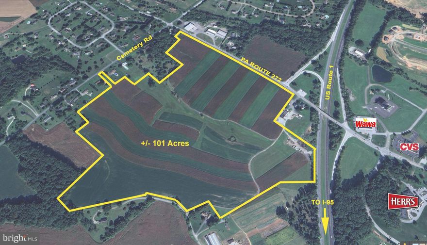 Prime parcel of agricultural land being farmed for 50+ years offered "as is".  Current zoning is residential and commercial for future development potential.  Public water and public sewer with capacity nearby.