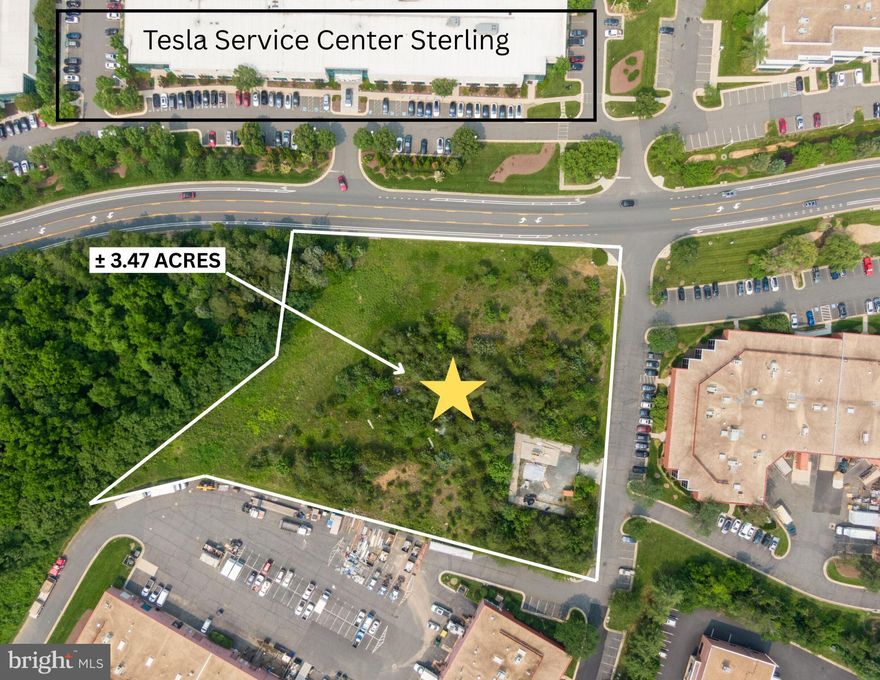 Premier location. 3.47 acres. Zoning PD-IP. Utilities to Site. The subject property presents an ideal opportunity for development that can accommodate a wide range of Industrial/flex uses. The site is very well located in Sterling, VA in proximity to the Dulles International Airport and surrounded by numerous amenities. The property features excellent visibility on Davis Drive and easy access to major road arteries such as Route 28 and the Dulles Toll Road.
Route 28........................................0.25 Miles
Dulles Toll Road (Rt 267) ..........2.25 Miles
Dulles International Airport.............3 Miles
Route 50..............................................7 Miles
Interstate 66.....................................10 Miles
Interstate 495...................................13 Miles
Washington DC.................................22 Miles // This lot does not have a specific address yet but is located on the corner next to 22455 Davis Drive. The Tesla Service Center in Sterling is directly across the street.