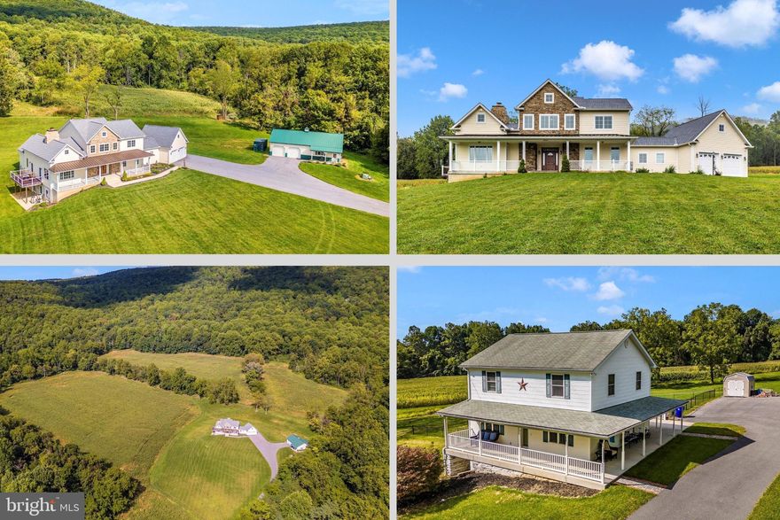 Welcome home to 8842 Hawbottom Road! This breathtaking property features a stunning custom built three bedroom two full and two half bath main house, two car detached garage and workshop (approximately 1,400 square feet), plus a secondary three bedroom two full bath tenant house, situated on over 82 acres with 360° views,  plus Frederick County approved subdivision rights - need we say more!  Arriving to the property you'll instantly feel at home, quietly tucked away, while still conveniently located near everything that Middletown and Frederick County have to offer! First, let's welcome you to the main house, custom built in 2021, with thoughtful design choices combining luxury and comfort throughout, this home is simply perfect. Stepping in from your inviting covered front porch you'll find the main level featuring a two-story family room with wood burning fireplace, gourmet kitchen, dining area, guest half bath, executive office with a second wood burning fireplace and access to a side deck overlooking the property, plus your primary suite with a private full bath, dual walk-in closets and additional access to the side deck. The main level also offers a convenient pantry area with laundry, beverage fridge, and an additional half bath directly off the attached garage. The upper level of the home features a spacious loft, two additional bedrooms and full hall bath. The lower level of the home is unfinished, but offers endless opportunities with a walkout patio door and full windows for additional bedrooms if desired. Stepping into the backyard of the main house you'll find a covered patio, perfect for entertaining, as well as an additional uncovered patio.  Second, we welcome you to the tenant house. Stepping  in from your covered wrap around porch you'll find your main level which features a living room, dining room, kitchen, foyer and full bath. The upper level then features three bedrooms and additional full hall bath. The unfinished lower level offers your laundry area plus ample storage. Outside of the tenant house you'll find a large fenced yard plus a brand new roof. Additionally on the property you will find a stocked pond with a small dock. Beyond the existing features of the home, Frederick County has confirmed sub division rights, if desired. The property can be subdivided for up to three lots plus a remainder, or up to five lots plus a reminder if utilizing the Ag Cluster development option (additional documents available). Don't miss your chance to call this incredible property your very own!