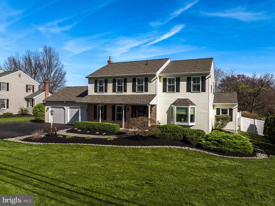 Nestled in a serene setting, this exquisite 4 Bedroom 2.5 Bath Two Car Garage Colonial-style residence in Lower Salford Township, Souderton School District, offers a perfect blend of elegance and comfort. With 2,506 square feet of thoughtfully designed living space with 9 Foot Ceilings on the Main Level.  This amazing home features newer roof(approximately 4 years old), 2025-all new windows & slider door, new wood flooring in the foyer with a Coat Closet & Powder Room that carries through to the kitchen & laundry room and the four spacious bedrooms, ensuring ample room for relaxation and entertainment. Step inside to discover a warm and inviting interior adorned with crown molding and recessed lighting that enhance the home’s ambiance. The traditional floor plan seamlessly connects the family room with french doors to the welcoming living room and formal dining room, creating an ideal space for gatherings. Gorgeous kitchen is a culinary enthusiast's dream, boasting newly upgraded Kitchen Cabinets and Quartz Countertops along with an Extended Breakfast Bar Island, Dry Bar, Pantry and high-end appliances, including a built-in microwave, wall oven, cooktop, and dishwasher, make cooking a delight. Main Floor Laundry Room with Overhead Cabinets. From the Kitchen, there is easy access to the Two Car Garage with Pull Down Storage, Additional Wall Cabinets and Backyard Access.  Retreat to the primary suite with a "Closet By Design" Walk-In Closet where you’ll find a beautifully updated luxurious bathroom, fully renovated in 2025, featuring an Oversized Shower, Vanity, Toilet, Linen Closet and Tile Flooring, complemented by elegant finishes. All four bedrooms have ceiling fans and are generously sized, offering comfort and privacy. There is a Hallway Full Bath which has been elegantly updated has a Tub/Shower Combo.  The exterior of the home is equally impressive, showcasing beautiful landscaping that enhances the curb appeal. The tree lined fenced backyard is Absolute Paradise, enjoy outdoor living while relaxing in the screened-in trex deck, gorgeous patio that overlooks the inviting heated pool with a waterfall and hot tub, perfect for entertaining or simply unwinding.  The In-Ground Heated pool has a newer heater & pool cleaner, complete with a Saltwater System and Poolside Shed with Electric invites you to relax and enjoy sunny days in your private oasis. This property sits on a spacious 0.4-acre lot, providing a front yard and side yards that are not only beautifully landscaped but also offer a sense of tranquility away from the hustle and bustle. The attached garage accommodates two vehicles and includes additional pull down storage space with outside access to the patio, while the paved driveway provides ample parking for family and friends. With its excellent condition, this home is a true sanctuary that promises a lifestyle of comfort. Experience the perfect blend of indoor and outdoor living, where every detail has been meticulously crafted for your enjoyment. Conveniently located to a local Bike Path, Shopping, Restaurants & travel routes. Room measurements are estimated and not to be relied upon and should be verified by the buyer's professional contractor.