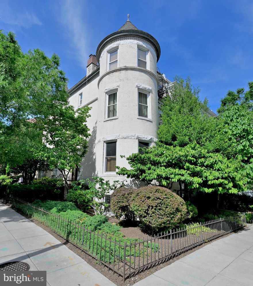 RENTAL APPLICATION INSTRUCTIONS IN DOCUMENTS SECTION OF THIS LISTING . Can be rented with or without furniture (same price). Besides the rent tenant pays for electricity. Easy street parking.
Discover this gorgeous, large and bright Dupont Circle two-level corner unit in an 1890 turreted Victorian!  High-end TOTAL RENOVATION blends historic architectural details with modern upgrades.  Sunlight abounds due to multiple oversized windows including angled bay windows in the semi-circular living room whose coziness is enhanced by a wood-burning fireplace. Luxurious heated solid floors in the entire unit provide unparalleled comfort.  Next to the LR is a large separate dining area pass-thru to the completely remodeled fabulous modern kitchen. The main level features  an expansive powder room and full-size washer & dryer. . Multiple large closets, including the bedroom walk-in, are fitted with Elfa shelving. Your private entrance leads to a charming, greenery-enveloped outdoor sitting area. The building is in a prime location on a quiet street, just minutes to Dupont Circle metro and all of the vibrant dining, shopping, and entertainment options of Dupont Circle, Adams Morgan and Kalorama.