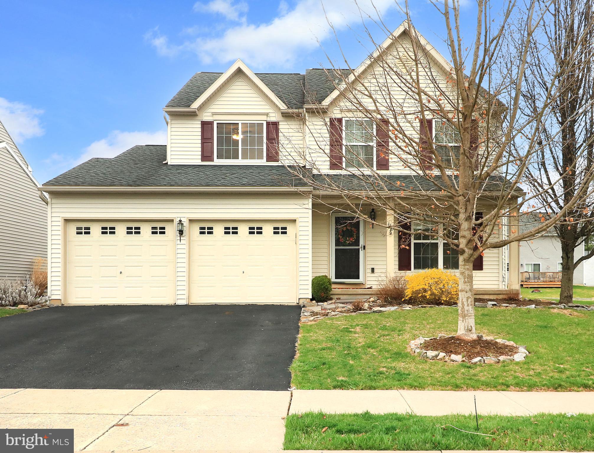 A fantastic find in Amberleigh! Freshly painted and carpeted, this four-bedroom home with two full baths and two half baths is as move in ready as they come! The first floor offers generous living spaces with a sunroom, large eat in kitchen, family room and space for a home office, library or second living area. First floor laundry is super convenient. Off the sunroom, you can enjoy your coffee or dinner on the patio. Upstairs there are four bedrooms, including a large primary suite, and a second full bathroom. Space for exercising, an office, guest accommodations, games and more are found in the finished basement. The basement includes plenty of storage, an egress window and half bathroom. A backyard shed allows for storage to make use of the two-car garage. Pull up your rocking chair on the front porch and enjoy the neighborhood park across the street.