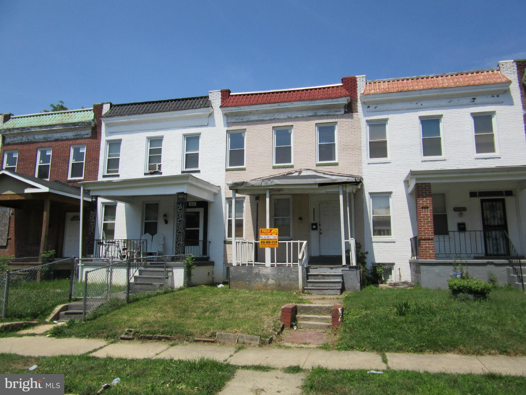 PUBLIC ONSITE AUCTION: Mon, January 26, 2015 @ 11:40am. Starting Bid $7,500. 2 Story Porchfront Townhome in Central Park Heights. Close in Proximity to Pimlico Race Track & Bel-Park Tower. Pre-Bid Offers Accepted. Agents Register Your Clients.