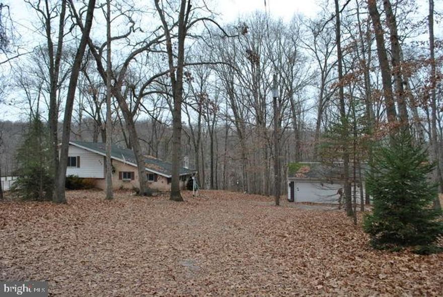 Nearly six wooded acres surround this unique split level featuring 3 bedrooms, 2 baths, updated kitchen and one of the baths, hardwood flooring, living room with fireplace, plus family room with woodstove insert. Three car garage accessed by circular drive. Was state approved kennel. Above ground pool and pool shed.  Estate, being sold as is.