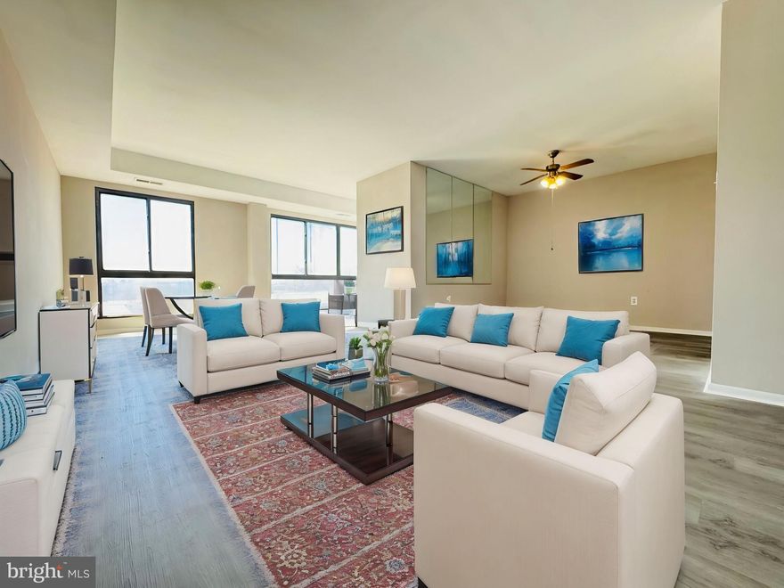 This 1 bedroom condo with den is ideally located on the 6th floor at Valmont Towers. The unit abounds in natural light. thru out. The convenient location on Route 1 offers a quick commute into Center City or easy access to the surrounding counties. Enjoy views of NE Phila from the comfort of your own Living room.  Shopping and transportation are just steps away. A designated parking space and all utilities are covered in the monthly association fee along with access to a Fitness Center and outdoor Swimming Pool. 24 hr front door reception.