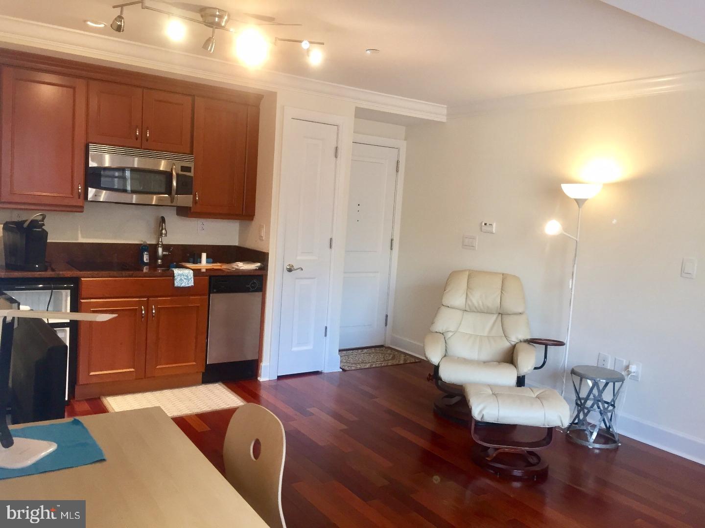 Furnished, spacious studio at the highly coveted Warwick Condominium! Open studio offering high ceilings and sunset views to the west. This unit is being offered completely furnished. The open kitchen features stainless steel appliances, granite counters and wood cabinetry. The bathroom is appointed in marble and has an oversized stall shower with window. There are hardwood floors throughout, and a washer and dryer in the unit. Located on the top eight floors of the legendary Warwick Hotel, these brand new con-dominiums feature high end finishes and features. The building sits one block away from Rittenhouse Square. Residents of The Warwick enjoy the same amenities as hotel guests including 24-hour door-man service, a state-of-the-art fitness room, room service, maid service, valet parking, car service for hire & the use of three restaurants on the ground floor for additional fees.