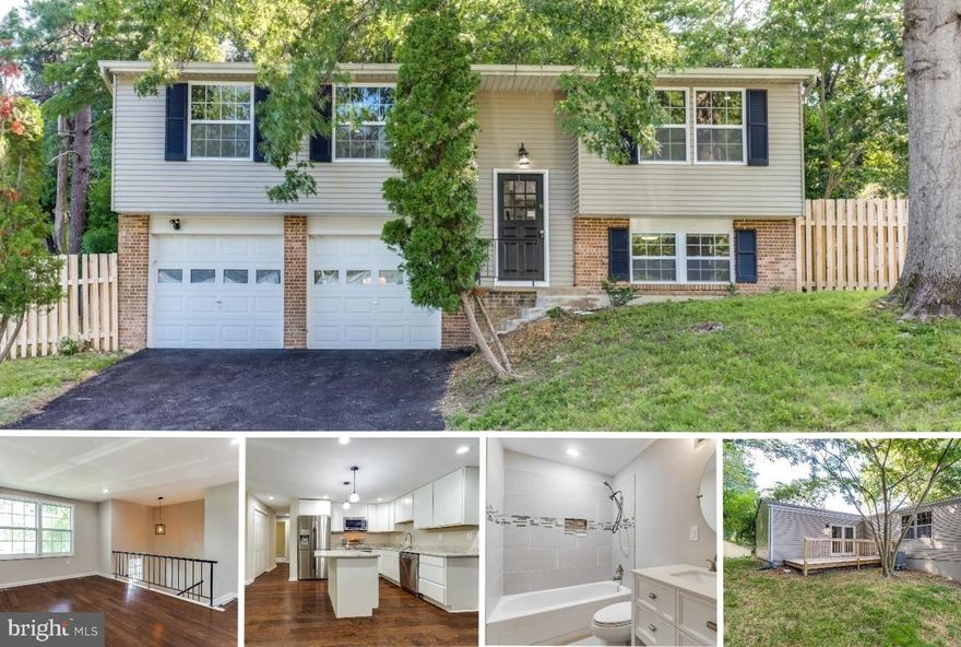 Gorgeous renovated home with 4 bedrooms, 2 full bathrooms and 2 car garage. This stunning home features a brand new kitchen with granite countertops, stainless steel appliances, island, soft close drawers, under cabinet lighting and engineered hardwood floors. Huge sunroom with vaulted ceiling. Brand new roof, new windows, new HVAC, new carpet, freshly painted. Master bedroom or recreation room on lower level with full bathroom and walk-in closet. Relax & entertain on the deck in the fenced backyard. No HOA! Conveniently located to Joint Base Andrews, Pentagon, Bolling, MD-5, I-495 Beltway, Washington, DC, Virginia and Branch Avenue metro station.  Move in ready!