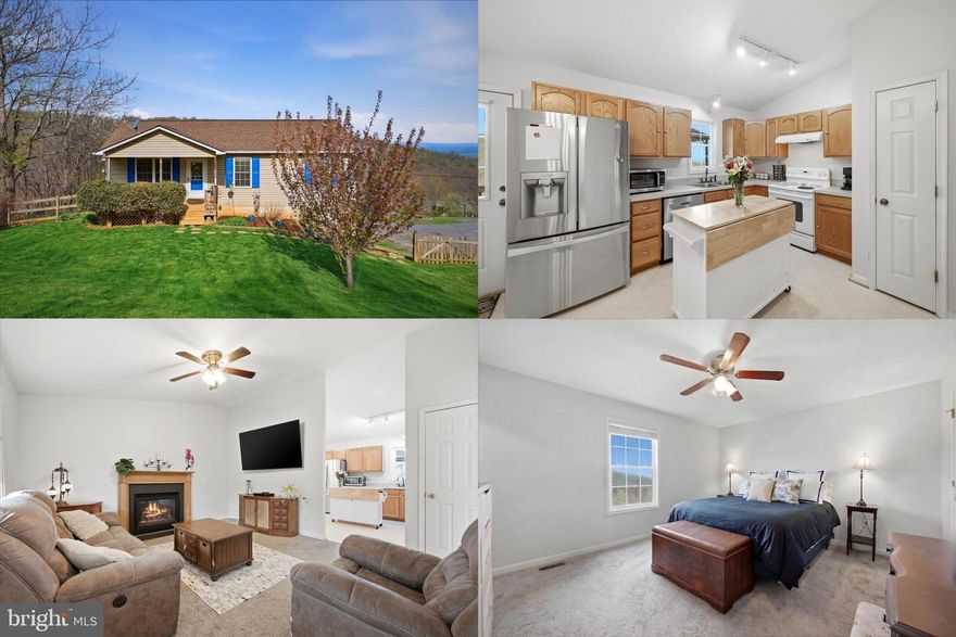 Enjoy breathtaking valley views from this charming home situated on over half an acre of land. The welcoming front porch leads to a bright and airy living room, complete with a vaulted ceiling, large picture window, and a cozy gas fireplace, perfect for relaxing on cool evenings. The eat-in kitchen offers ample table space, plus plenty of cabinets and counter space to suit your cooking and storage needs. The main level features a well-appointed primary bedroom with an attached bath that includes a walk-in shower, along with two additional spacious bedrooms and a full hall bath. The finished basement provides extra living space with a large recreation room, luxurious LVP flooring, a convenient half bath, and a walkout to the two-car side-load garage. Step outside to the newly constructed rear deck, ideal for hosting gatherings or unwinding while enjoying the picturesque scenery. The front yard is fully fenced for added privacy and security. The property’s location offers easy access to local wineries, Thompson Wildlife Management Area, hiking trails, and the Shenandoah River, making it the perfect blend of convenience and nature. Photos may be virtually staged