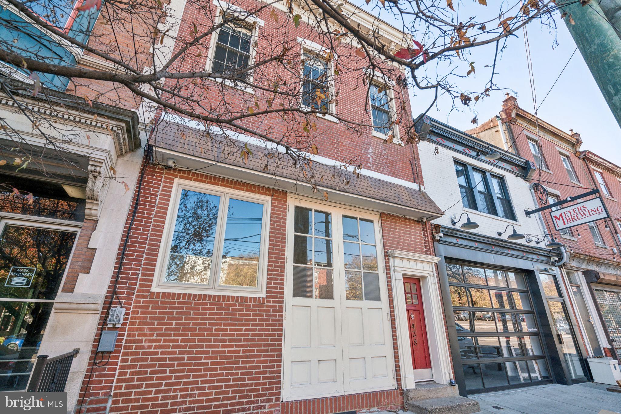 Unique former carriage house available for lease. Ground floor wide open space with 12' ceilings and original tall doors opening onto the sidewalk in the heart of Fishtown on E Girard Ave. Amazing space perfect for a gym/pilates/exercise facility or incredible retail space. Second level with three large rooms and 1/2 bath. There is the possibility of using the space as live work with the addition of a small kitchen and a shower on the second level. Full clean basement perfect for storage with inside access as well as Bilco door to Girard Ave. Please see photos for floor plan with approximate dimensions.