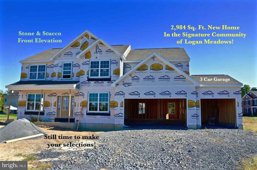 Elegant New Home on a Premium corner lot! Full stone & stucco front, 9ft 1st flr ceilings, dramatic 2 story foyer, open life space, 3 car gar & nearly 3000 sq ft! Granite and SS appliancesi in kitchen. The enormous owner's suite includes giant walk-in closet & gorgeous on-suite bath. All Bedrooms  offer large walk-in closets. Wilson, one of the most popular floor plans now offered in Signature community Logan Meadows!  Open Sundays 1pm to 4pm!