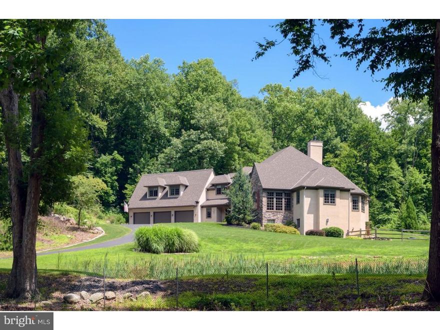 This property was thoughtfully designed by well known local architect Rene Hoffman and expertly crafted by Certified Sustainable Builder, Alan Entrekin. Perched high on a hill and accessed by a long electronically gated driveway sits this one of a kind masterpiece. The house is abundantly adorned by top of the line features, such as high efficiency insulation which is a trade mark of Entrekin, site finished hardwood flooring,, three fireplaces, a very popular "first floor master suite, floor to ceiling insulated windows and much more. The home-site features 20 acres of lush woodlands, year round stream and lovely spring/stream fed stocked pond complete with decorative gazebo.  Additionally a screened all weather porch and a fantastic outside fireside patio compliment the gorgeous finished lower level.   Located in sought after Chester Springs, Hickory Hill is conveniently located, with easy access to all major arteries, yet offering the privacy and seclusion one would expect on such a lovely property.