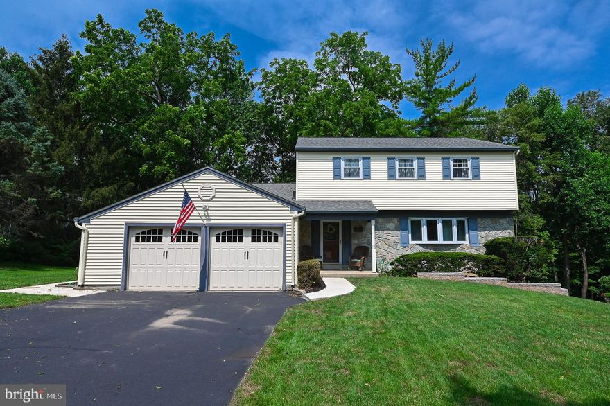 Methacton 4 bedroom, 2.5 bath desirable colonial on a cul-de-sac street in the Pines neighborhood  has space for all your needs. Foyer with hardwood has closet and leads to both the kitchen and has french doors to the living room.  Expansive living room and dining room, both with chair rail and carpeting, are great for entertaining.  Large eat-in updated kitchen includes 42 inch cherry cabinets, granite countertops, island prep area and updated hardwood flooring. Additional kitchen features include coffee bar, stainless steel appliances, built-in wine rack, smooth cooktop with oven surrounded by tile backsplash and decorative range hood, ceiling fan and bow window looking out to private backyard. One step down from the kitchen is a large family room with full wall stone hearth and woodburning fireplace. Sliders exit to the rear 2 level patio. Enjoy the new powder room (2020) with upgraded lighting, granite vanity and tile flooring. Completing this level is the laundry room containing access to 2 car garage and an exit to the sideyard. The second floor 4 foot wide hallway includes 2 closets as well as pull down stairs to attic for extra storage. Main bedroom with 2 double door closets has an en suite bath with tile tub/shower. 3 generously sized bedrooms can share the updated hall bath (2019) with upgraded lighting, tile flooring, large granite vanity and tile tub/shower. Need a workout space or playroom? Head downstairs to the basement. The partially finished area adds an additional 348 square feet of living space. The unfinished area boasts a workshop, storage area, closet and walk-out exit to the lower patio and rear yard. Enjoy the  backyard with plenty of room for a swing set or entertainment area. Additional features include new roof (2019), new gutters (2020), updated water heater, air conditioner, newer stainless steel chimney liner, new large flat driveway(2019) with expanded area for additional parking and shed in backyard.  Proximity to Rte. 422, shopping and restaurants makes this a convenient location. With all the major improvements done, personalize this and make it your forever home! 1 year America's Preferred Home Warranty included!