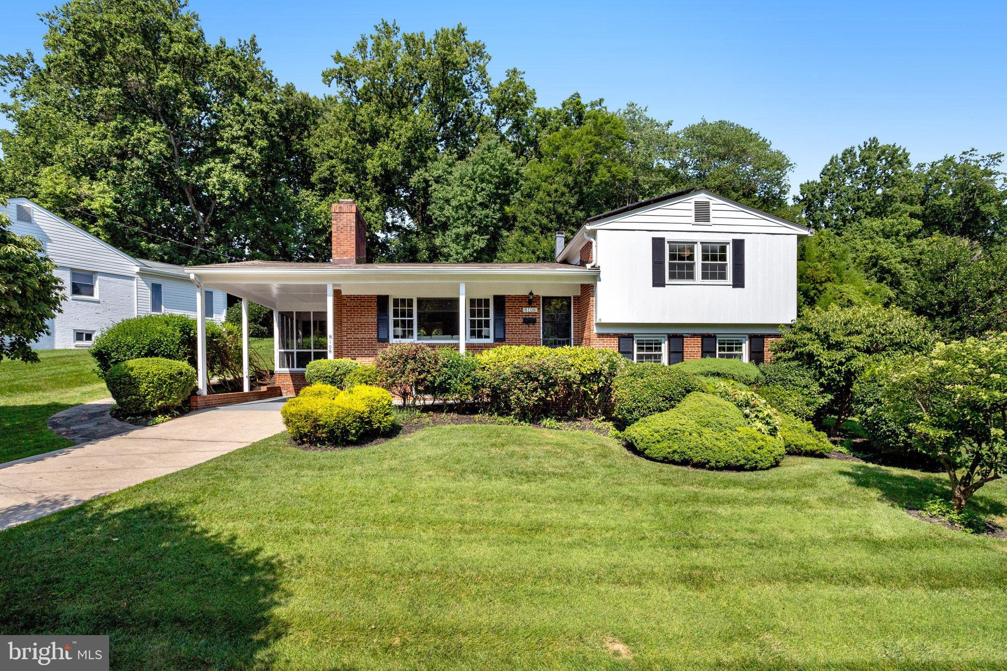 *Open Saturday 7/26 from 1-3pm* Perfectly positioned in one of Bethesda’s most coveted neighborhoods, this handsome east-west facing split-level home offers a rare blend of elegance, privacy, and natural light. With nearly 3,000 square feet of finished living space on a lush 0.3-acre lot, this 4-bedroom, 2-bathroom home backs to a canopy of mature trees, delivering peace and seclusion in a serene setting. The expansive backyard and generous rear patio invite morning coffees, evening gatherings, and weekend relaxation, all under a veil of greenery. With no homes directly in front, the view from the living room stretches across an open expanse of treetops - a tranquil and picturesque panorama that changes with the seasons. <br><br>
Step inside, and you’re welcomed into a serene interior filled with character and warmth. The living room is anchored by a traditional wood-burning fireplace and crowned with a dramatic bay window that floods the space with daylight. Just beyond, the dining room flows seamlessly into a screened-in porch, an ideal perch to sip your coffee or unwind with a good read. The rear addition is a showstopper—an airy family room wrapped in windows, two skylights, and calming views of the lush backyard. The kitchen features granite countertops, updated cabinetry and modern appliances. Warm hardwood floors flow throughout much of the home. <br><br>
Upstairs, the spacious primary and secondary bedrooms share a beautifully maintained full bathroom, each room bathed in natural light and thoughtfully laid out for comfort and style. Downstairs, two additional bedrooms and another full bath offer flexibility for guests or a home office. The walk-up lowest level features a recreation room - ideal for movie nights, hobbies, or unwinding after a long day. The conveniently located laundry area adds ease to everyday living. Solar panels on the roof add to energy efficiency and lower bills!<br><br>
Just minutes from I-495 and moments to the heart of downtown Bethesda, this location is unbeatable. Walk to River Road’s Metro bus stop or take a short drive to enjoy the area's premier shopping, dining, and entertainment. With top-rated Montgomery County schools - Whitman, Pyle, and Burning Tree - plus renowned private options like Holton-Arms and the Landon School close by, this home defines convenience and quality in one exceptional package.