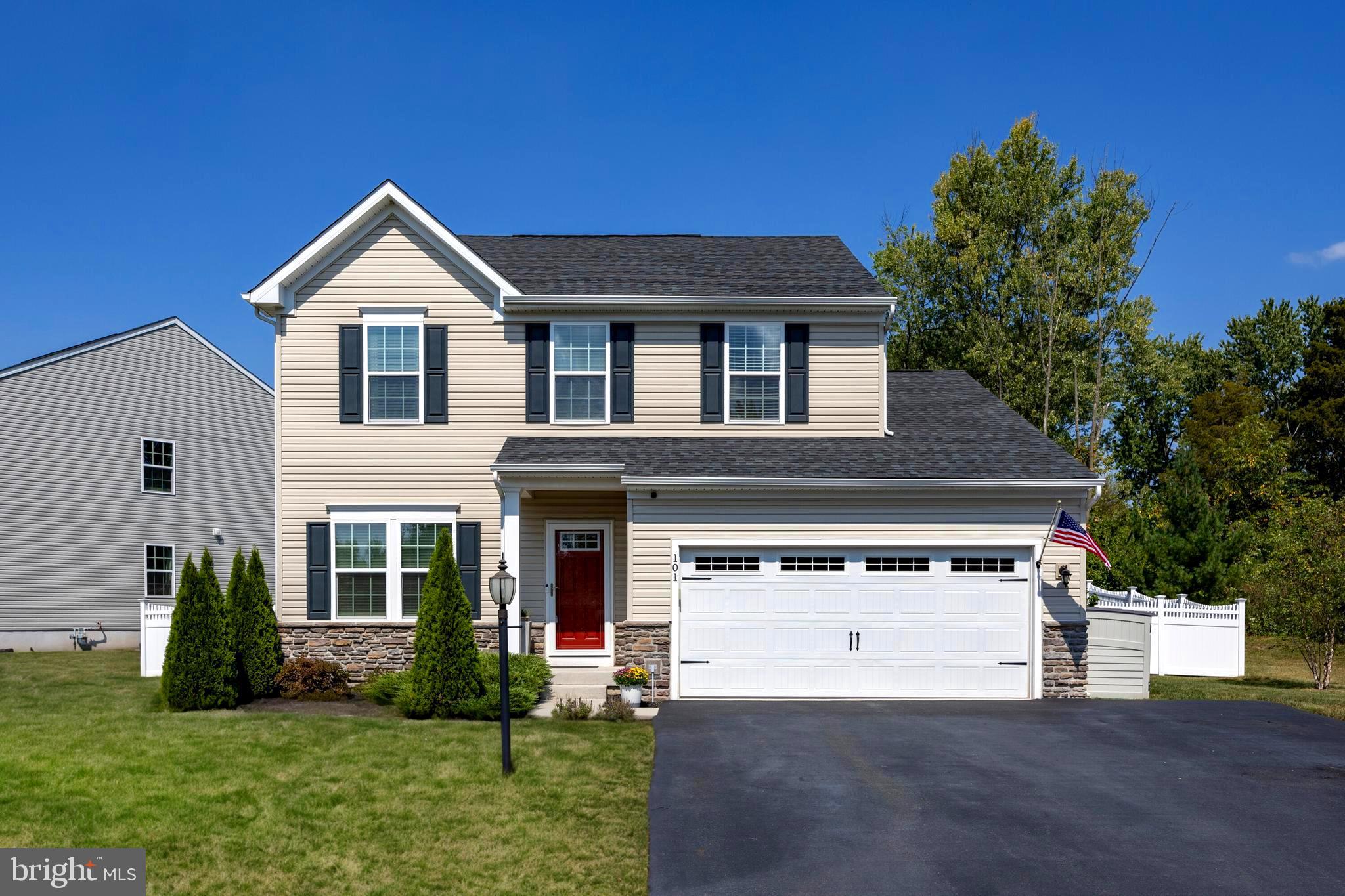 Welcome to this beautiful 4-bedroom, 2.5-bath home in the sought-after Hanover Pointe community. Built in 2018 and meticulously maintained, this home feels like new! Step into a versatile living space, currently used as an office, and follow the rich hand-scraped look hardwood floors to the stunning open-concept living area. The kitchen is a chef’s dream, featuring sleek espresso cabinetry, stylish countertops, a modern backsplash, and a HUGE pantry closet. The adjacent morning room boasts vaulted ceilings, a wall of windows, and French doors leading to the spacious, fenced-in yard with a patio—perfect for outdoor entertaining. Convenience abounds with a first-floor laundry room, powder room, and access to the finished two-car garage. 
Upstairs, the luxurious primary suite offers a large walk-in closet and an ensuite bath complete with dual vanities and a glass-enclosed shower. Three additional generously sized bedrooms share a well-appointed hall bath.

The finished basement provides plenty of space for a gym, entertainment area, and office setup. Additional features include a brand-new, two stage whole house water filter central vacuum system, and a finished garage.
Located in the highly-rated Boyertown School District, this home is part of a fantastic neighborhood with HOA amenities, including a walking trail, playground, and common area maintenance.