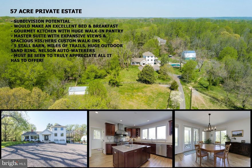 RARE 57+ac Estate offering UNPARALLELED PRIVACY just 10 min from Annapolis! HUGE ADDITION IN '05! Interior feat. a modern floor plan, Chef's kitchen w/ gourmet app, HUGE walk-in pantry, newly finished walk-out bsmnt & multiple decks to take in the views. Ext. boasts a salt water pool, patio w/ fire pit, well appointed 5 stall barn, huge sand outdoor ring, miles of trails inc. a bridge & much more!