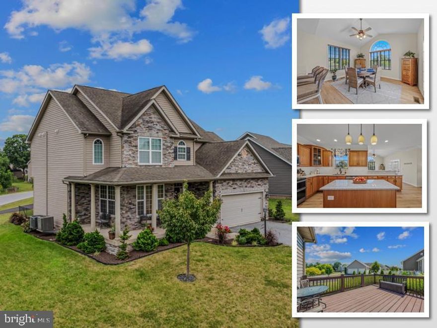 Buy with peace of mind -NEW ROOF WILL BE INSTALLED IN 2025, and HEAT PUMP WAS RECENTLY REPLACED. PRICED $11,000 LOWER THAN RECENT APPRAISAL COMPLETED IN OCTOBER!  Step inside to discover a spacious, open-concept layout designed for both everyday living and entertaining.  The gourmet kitchen is a true showstopper, boasting stunning Category 5 quartz countertops, custom under-cabinet lighting, a stylish tile backsplash, and upgraded GE Profile appliances, including a double oven. The kitchen also features both a central island and a bar counter area, offering ample space for meal prep and social gatherings. Adjacent to the kitchen, the large morning room provides the perfect spot for casual dining or relaxing while overlooking the backyard, while the formal dining room can easily serve as a home office or flex space to suit your needs. Designed with comfort and efficiency in mind, this home includes an 80-gallon hot water heater, two HVAC units for zoned climate control, and keyless garage entry for added convenience and security. Throughout the interior, you’ll find thoughtful upgrades such as 9-ft ceilings on the main floor with extra crown molding, custom blinds throughout, including enclosed cordless blinds on doors and sidelights, and a frameless glass shower in the primary bath that enhances the spa-like feel of the private suite. The partially finished basement offers a versatile area perfect for recreation, hobbies, or extra storage. Step outside to enjoy the rear deck, ideal for hosting gatherings or unwinding while surrounded by professionally landscaped grounds featuring handpicked, low-maintenance shrubs and trees that require no pruning or trimming.  A two-car garage provides additional convenience and storage.  Located just minutes from downtown Martinsburg, this home provides easy access to Shepherdstown, local shopping, dining, and major commuter routes to Maryland, Virginia, and Washington, D.C. Whether you’re commuting or enjoying all that the Eastern Panhandle has to offer, this property delivers the perfect blend of location, luxury, and livability.