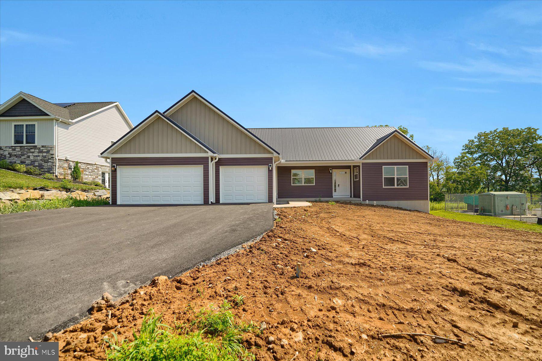 New Home, Under Construction - This ranch in The Horizon is near completion and could be your next home! Enjoy evenings under the covered front porch and then head inside to your cozy open floor plan. The main living space has vaulted ceilings with accent beams, luxury vinyl plank flooring, and a wall of windows with amazing natural light. The kitchen features quartz countertops, farmhouse sink, walk in pantry, custom cabinetry, and a large island for all your baking and cooking. Off the kitchen is a large mudroom and laundry room for great storage and convenience. Around the corner of the living room is a powder room for guests and a nook that we think would make a great open office space. The primary suite is privately located on its own, with multiple windows allowing for natural light, cathedral ceilings with decorative beams, access to the rear deck, a huge walk-in closet, and an attached bathroom that won't disappoint with its tile shower, dual sinks, private water closet and more! The right side of the house features the additional 2 bedrooms and a full bathroom with tub shower. The large back deck is perfect for grilling and spending time with family and friends while you look over the farm fields behind. The lower level has been partially finished with a flex space, ideal for a 2nd family room, guest suite, home gym, or whatever you need and has its own exterior entrance! A 3rd full bathroom and large walk in closet is also in this space for the ultimate convenience. This level has additional unfinished space where an office or additional rooms could also be added. Enjoy the peace of this rural community, while only being a quick commute to State College, Bellefonte, Spring Mills, or Milroy and enjoy everything Penns Valley has to offer.