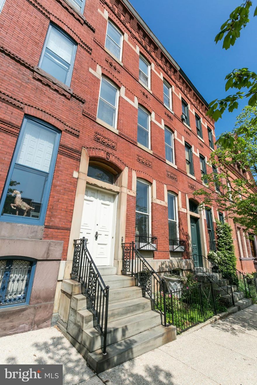 Price reflects the need for updates. Bolton Hill Home with 5 Bed/2.5 Bath, with garage. Updated kitchen, original mantels, wood floors, mirrors. Unfinished lower level. Central AC. Walk to Penn Station, Cafes, MICA and More.