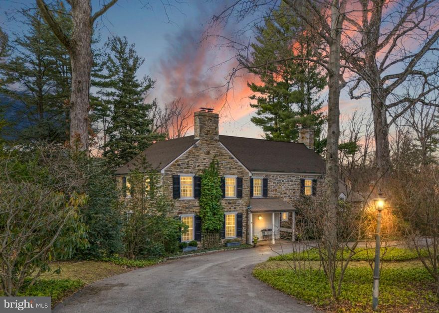 This Northside Haverford classic stone colonial is the special home you’ve been waiting for; nestled on a private property along one of Lower Merion's most sought after streets, within walking distance to the Merion Cricket Club, as well as the shops and restaurants in Haverford Square and the Haverford train station. The flagstone back patio and private yard surrounded by mature plantings provides an oasis for entertaining or enjoying a peaceful retreat. A warm welcome awaits at the gracious front entrance of this 
 beautiful home with numerous architectural delights, including black walnut random width pegged floors, deep silled oversized windows, arched doorways and four wood burning fireplaces. Upon entering through the front hall, a generously sized, light-filled living room greets you, spanning the width of the house and featuring a fireplace framed by a handsome mantel. Floor-to-ceiling windows at the back overlook the flagstone patio, bathing the room in natural light. The adjacent dining room, with its floor-to-ceiling windows and access to the back patio, serves as an ideal space for entertaining. A cozy study offers built-in cabinetry and a fireplace. The kitchen showcases Kountry Kraft custom cherry cabinets, granite counters, high-end appliances, and an abundance of windows providing ample natural light. With counter seating and a breakfast room area, this space becomes a perfect gathering spot, seamlessly connected to the flagstone patio and backyard. Up several steps from the kitchen, a family room awaits, featuring custom built-in cabinets, a fireplace, a soaring ceiling, and a large palladium window. Additional steps off the kitchen lead to where the 5th bedroom with a half bath and a Murphy bed (currently used as an office) offers a private and versatile space. The side entrance boasts a convenient mudroom area feeding into the kitchen with closets, a laundry room, and a half bath. The first floor also includes a front hall half bath and several closets. The second level encompasses an inviting primary suite with a fireplace, closets with built-ins, and an ensuite bath. The second bedroom has its own ensuite bath, while the third and fourth bedrooms share another bathroom. All bedrooms feature spacious layouts and custom built closet interiors. A walk-up full attic provides ample storage space. The lower level expands the living space with a family room, workout room, sauna, full bath, and unfinished utility and storage space, complete with an outside entrance. An attached 2-car garage, storage area with an outside entrance, and a garden shed complete the property. The spacious back yard is completely fenced in.  Easy access to Center City, Philadelphia Airport, and the full array of attractions that the Main Line has to offer. Lower Merion award winning schools.