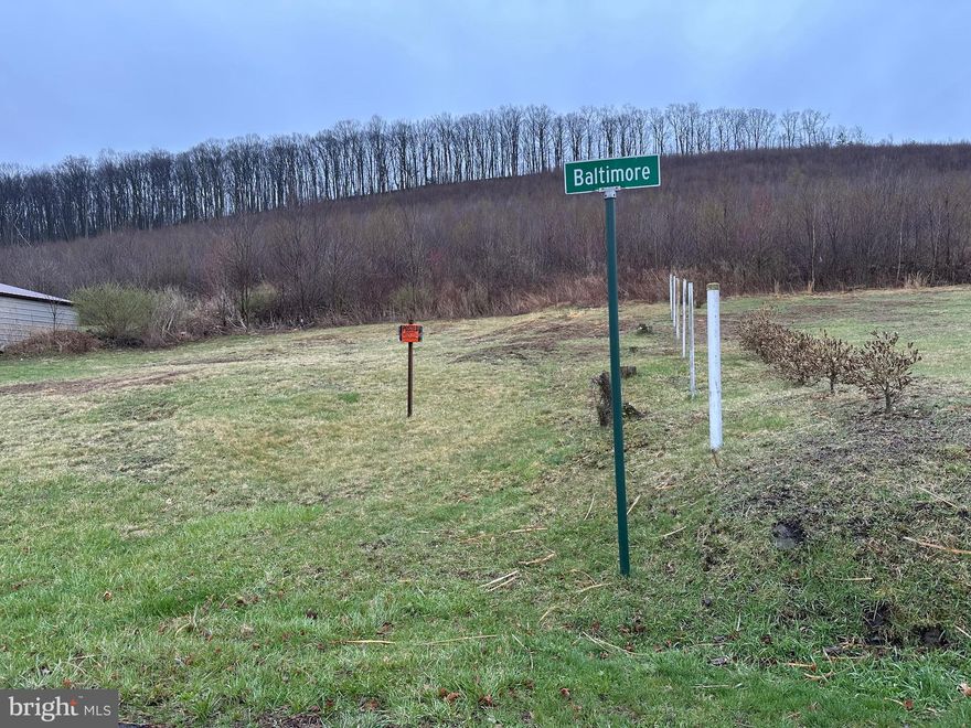 There’s a pin on the right hand side near the Baltimore Street sign. Property runs 75 feet along Baltimore Street, it extends 150 feet back from the road. Water and sewer are available, the buyer would need to pay the hook up fees.